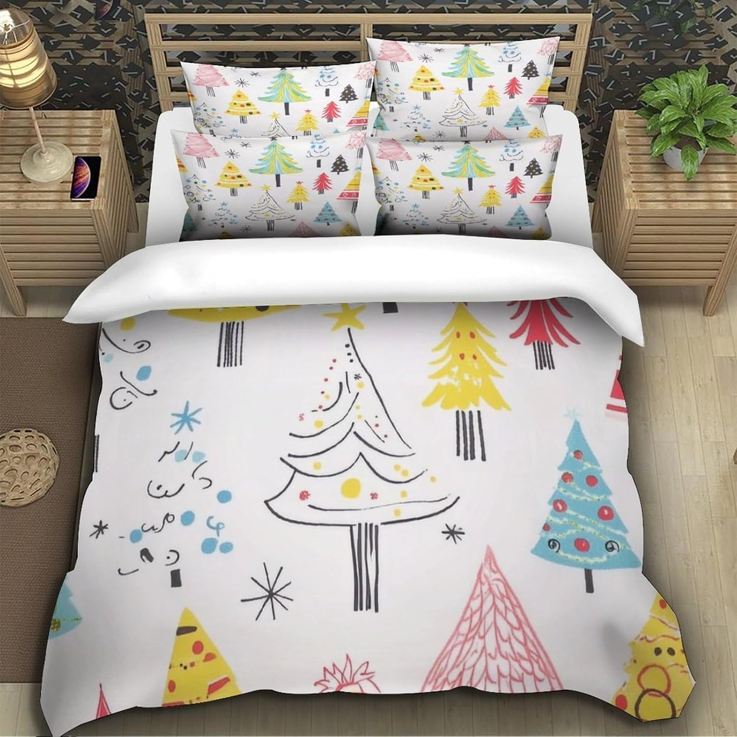 Funda Nordica Cama 135/150 árbol de Navidad Ropa de Cama 3D Dibujos Animados InfantilesMicrofibra Suave 3 Piezas Include 1 Fundas Nórdica 200x200 cm y 2 Fundas de Almohada 50x75cm E-1629
