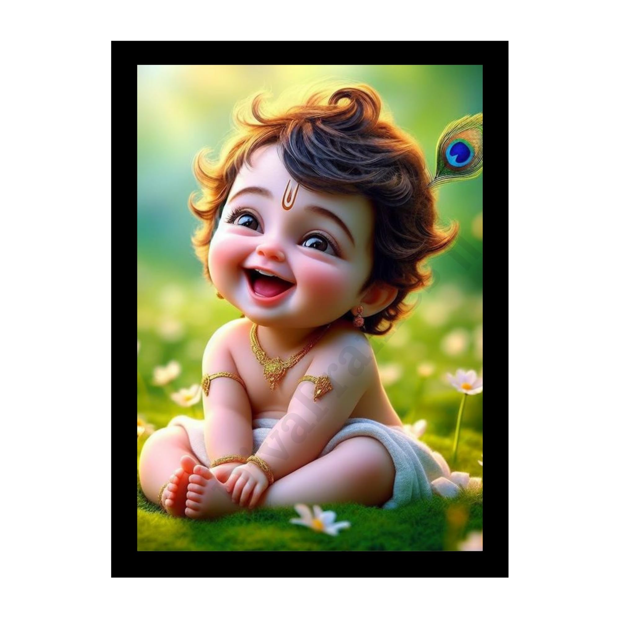 Baby Krishna Photo Frame – Bal Gopal Painting for Wall Decoration, Shri Makhan Chor Painting for Pregnant Women, God Photos for Pooja Room (10x14 inch)