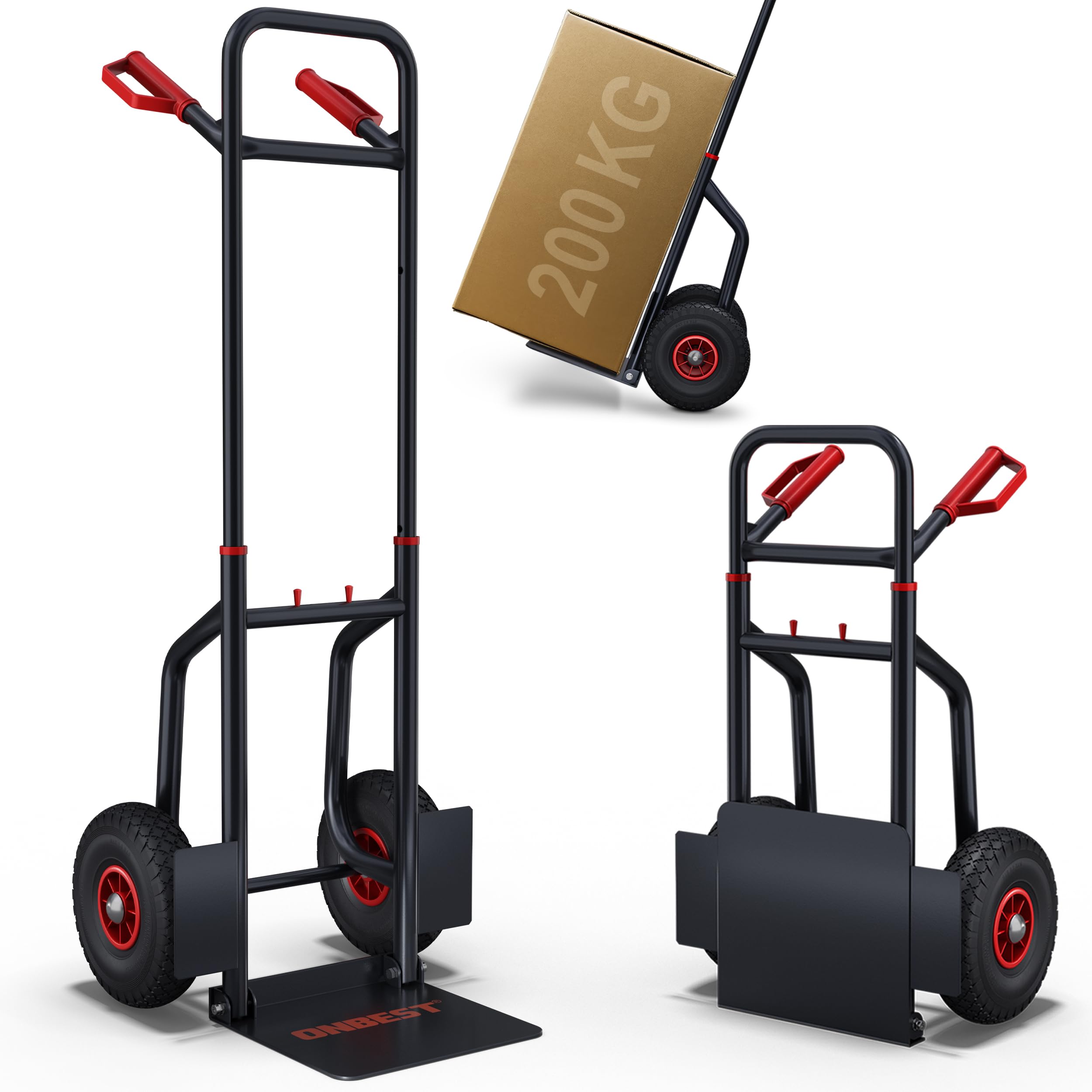 ONBEST Sackkarre klappbar 200 kg – Luftreifen & XL-Schaufel | Klappsackkarre mit leichtem Stahlrahmen und Handgriffen – Lastenkarre, Transportkarre und Trolley für schwere Lasten