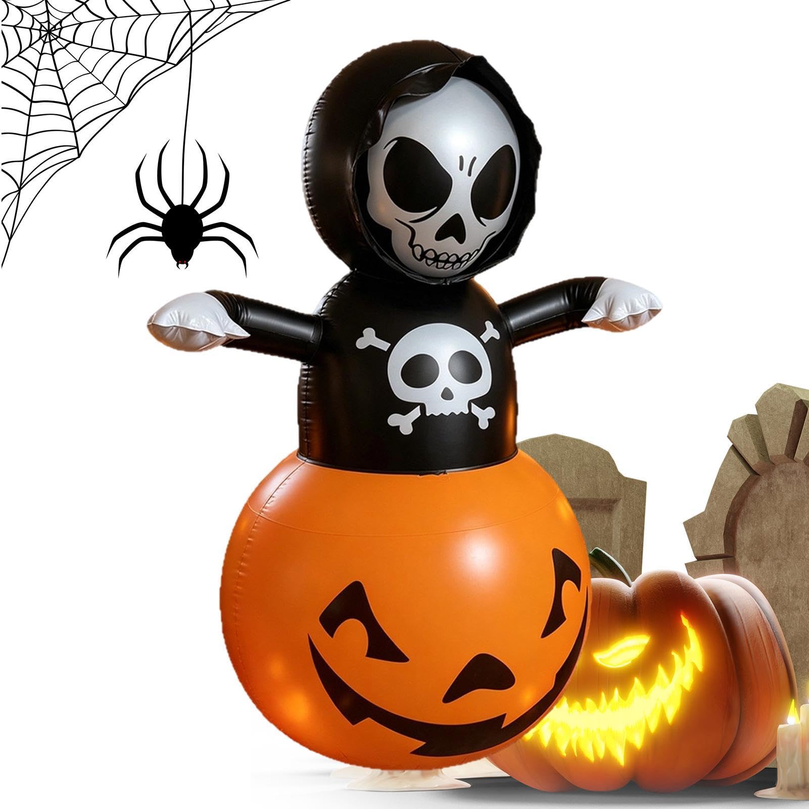 Dmuchane Dekoracje Halloweenowe Na Zewnątrz Czaszka i dynia z wbudowanymi | Dmuchane Ozdoby Ogrodowe na Ganek, Patio, Podwórko, Przyjęcia, Wnętrze, Dom, Dom Strachów, Święta