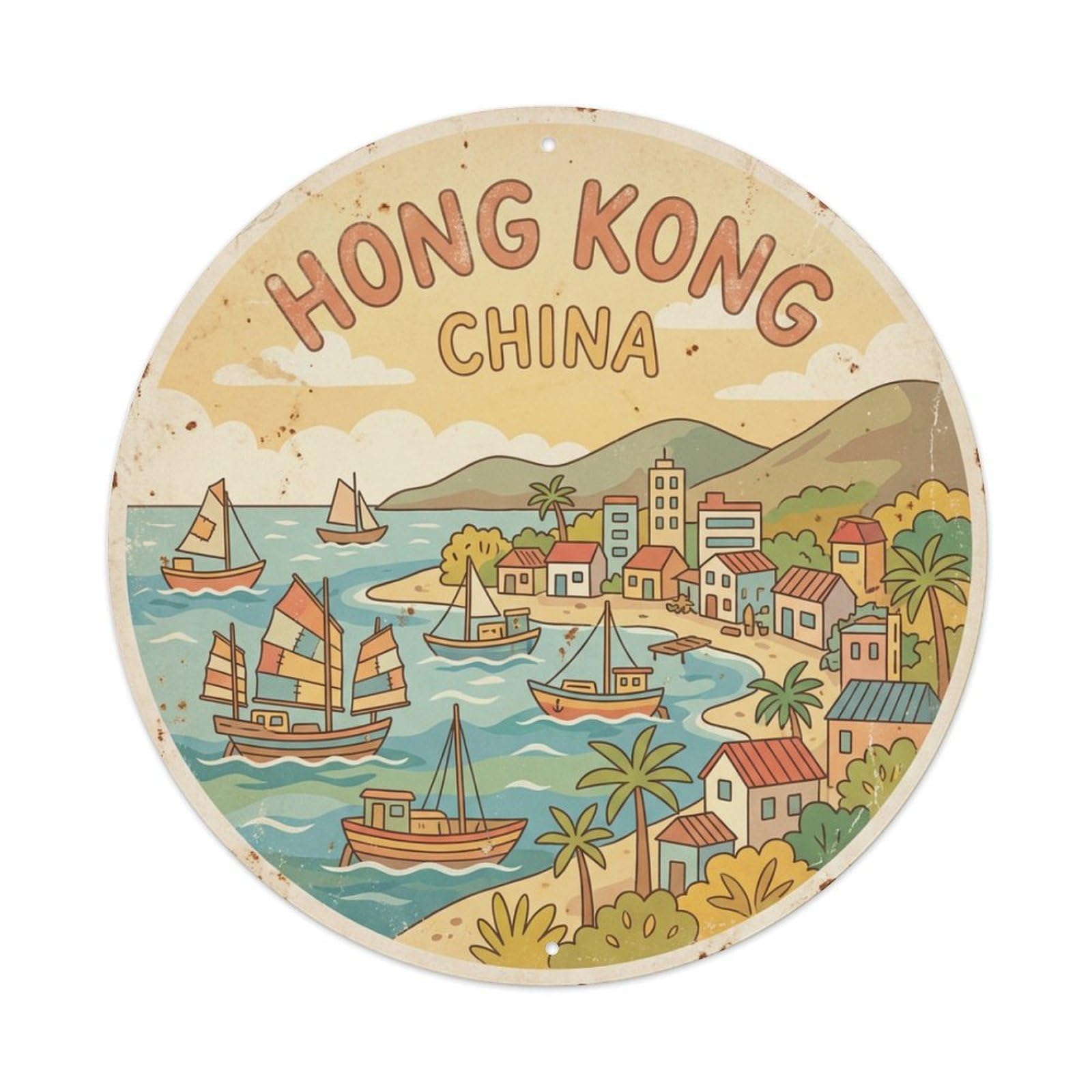 Vintage Travel Hong Kong China Traveler Metal Tin Sign