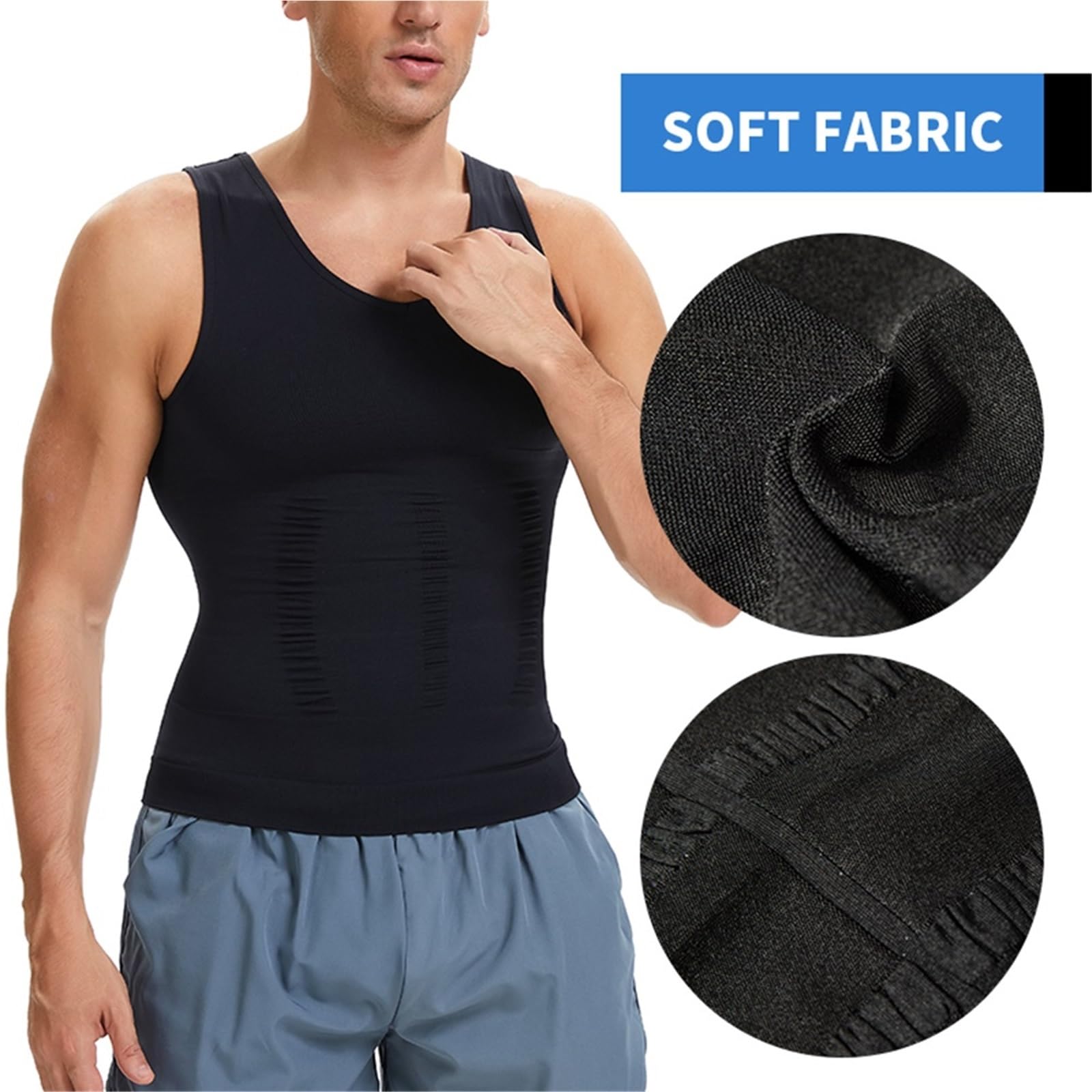 Shapewear pour Homme Lot de 2 débardeurs Compression for Homme, col en V, Gaine Amincissante, Ventre Plat
