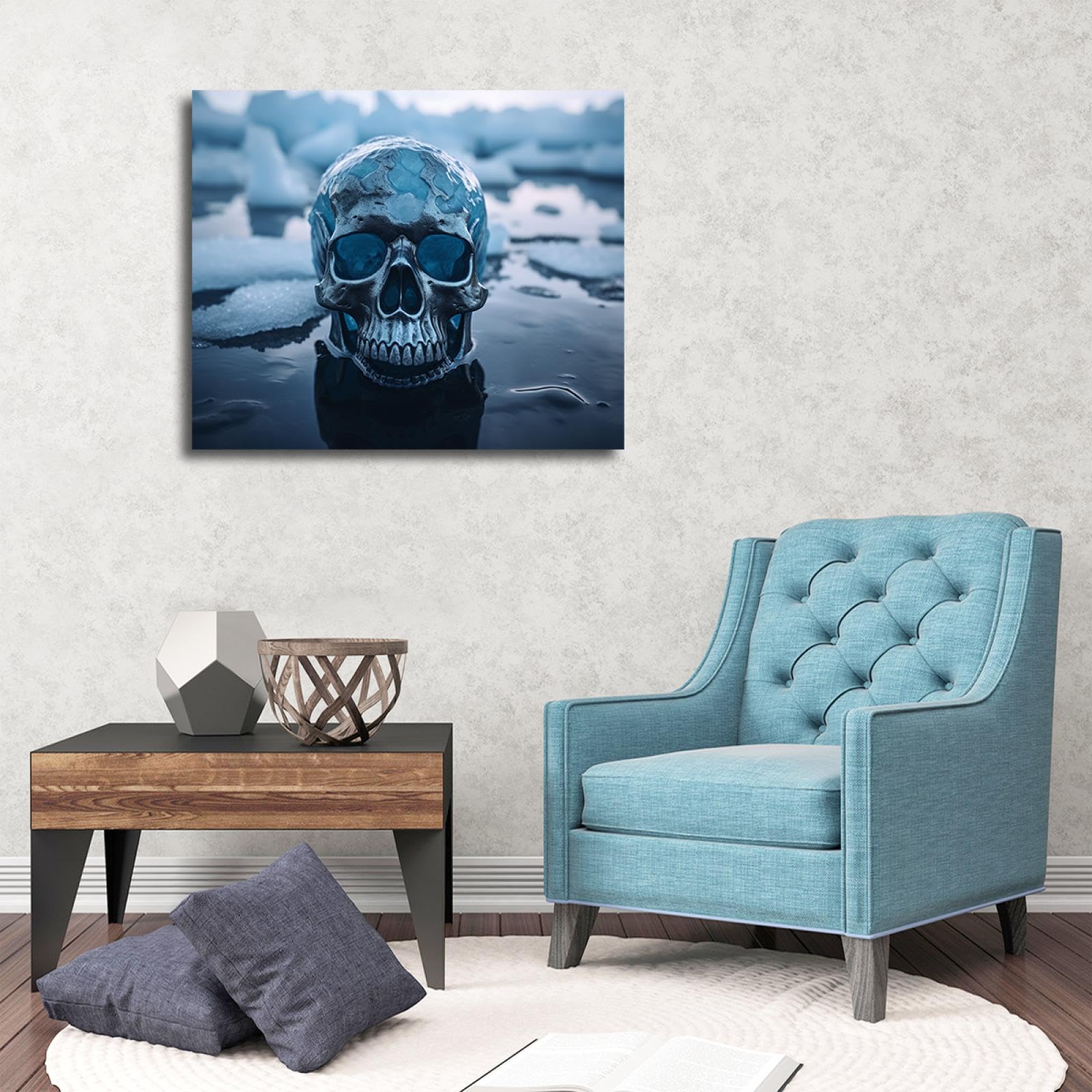 UIRINGART Horreur Crâne Toile Art Mural Hiver Neige Crânes Gothiques Peinture Sur Toile Affiche Couloir Galerie Salle de Bain Chambre Maison Décoration Murale 75x105cm Cadre intérieur