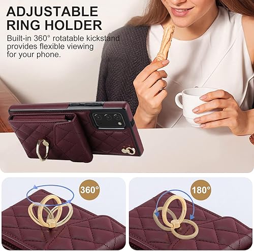 Miniatura 5 de Asuwish Funda de teléfono para Samsung Galaxy Note 20 5G con protector de pantalla de vidrio templado y correa para la muñeca, anillo con bloqueo