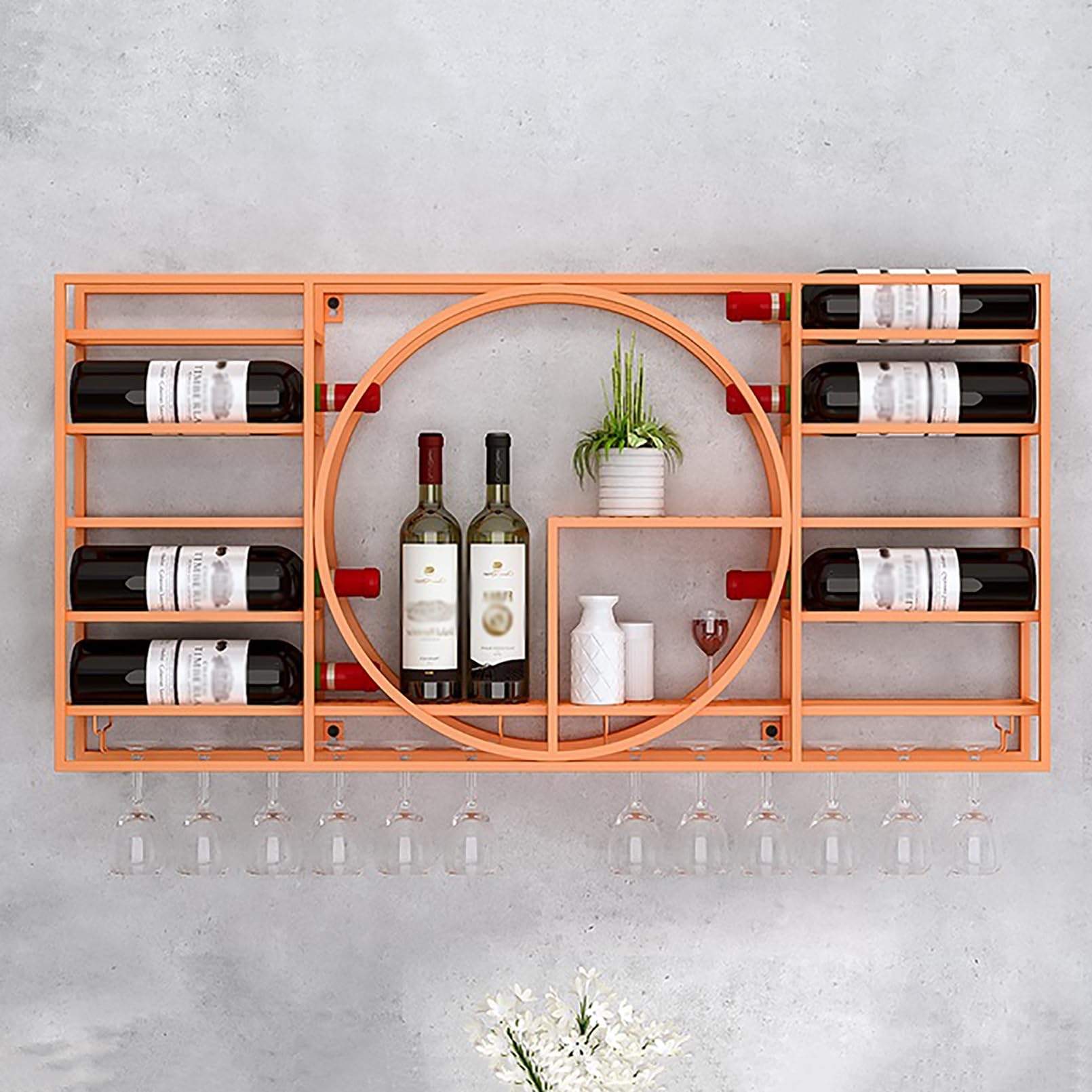 Casier à vin mural moderne avec support de verre et étagère de rangement pour bar