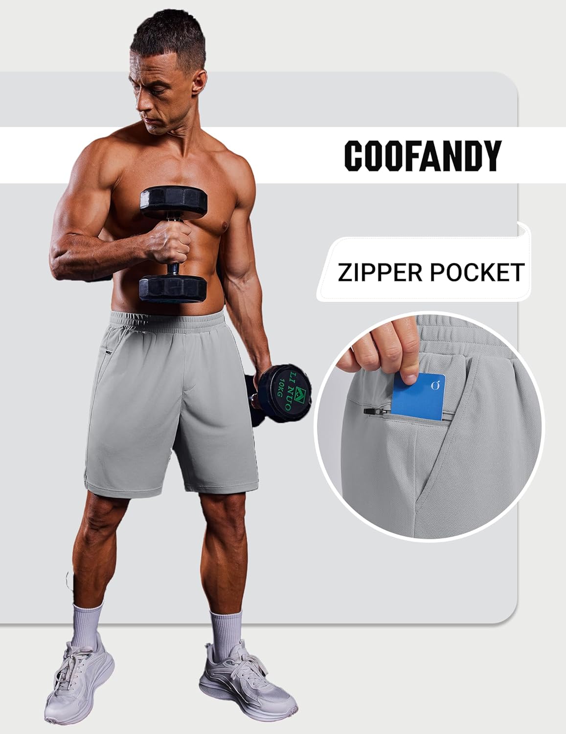 COOFANDY Mens Athletic Running Shorts with Zipper Pockets Quick Dry 7" Gym Workout Training Shorts - Image 3