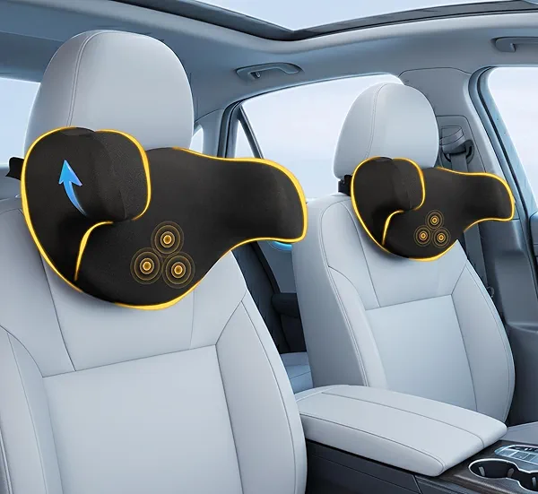 Lofty Aim 2 Pack Car Headrest Pillow, Ergonomic Memory Foam Car Neck Pillow for Driving, Head-Neck Pain Relief, Adjustable Head Rest Cushion for Front and Rear Seats - Black