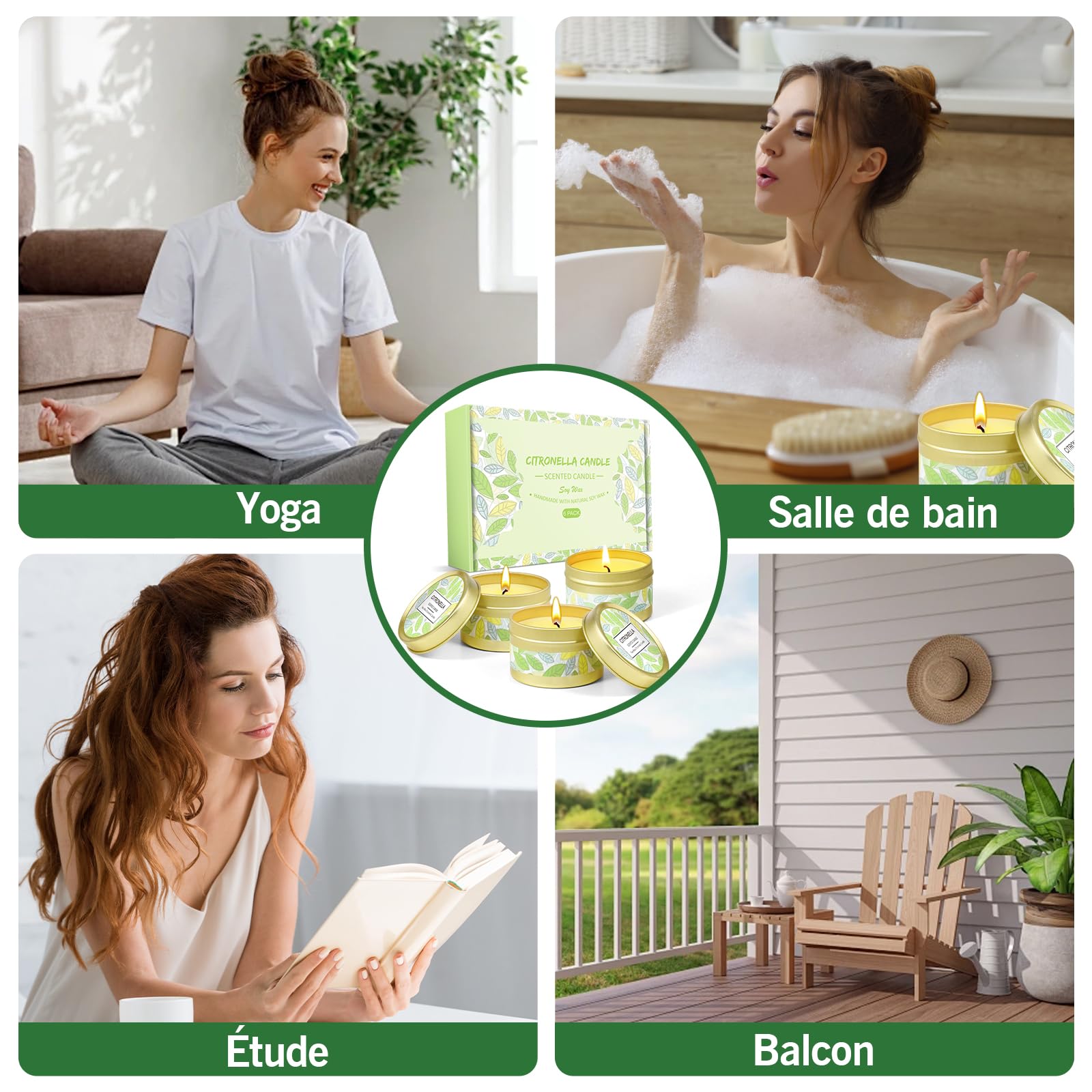 Citronella Kerzen, Zitronengras Duftkerzen Outdoor, Citronella Duftkerze, Kerze Geschenkset mit Sojawachs für Innen und Außen, Garten, Camping, Picknick, Draussen (6 Kerzen)
