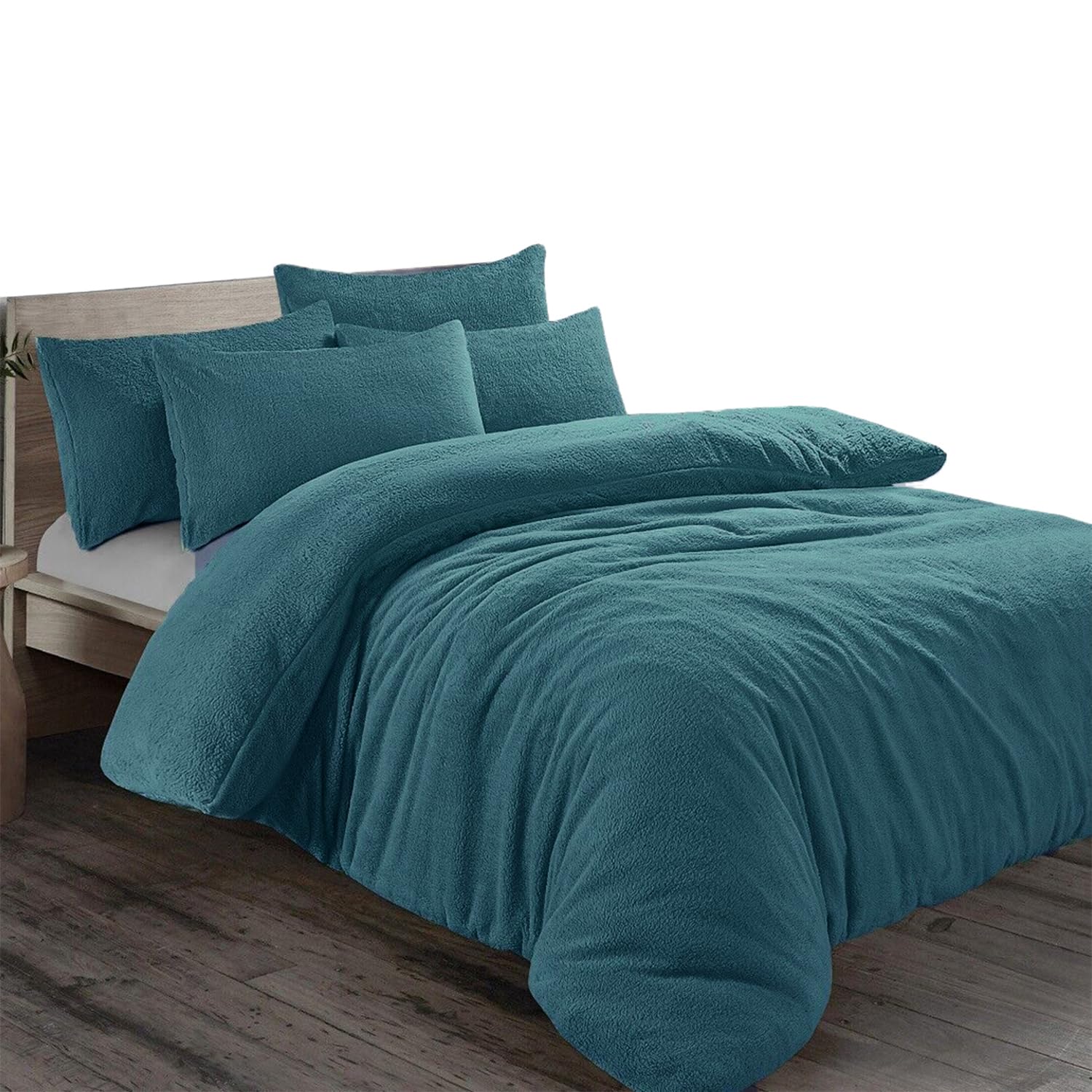 Teddy Fleece Plain Duvet Cover Set with Pillowcase - Single Green Soft Cosy Thermal Warm Luxury Bedding Set Cuddly Comforter Quilt Cover with Matching Pillow Case