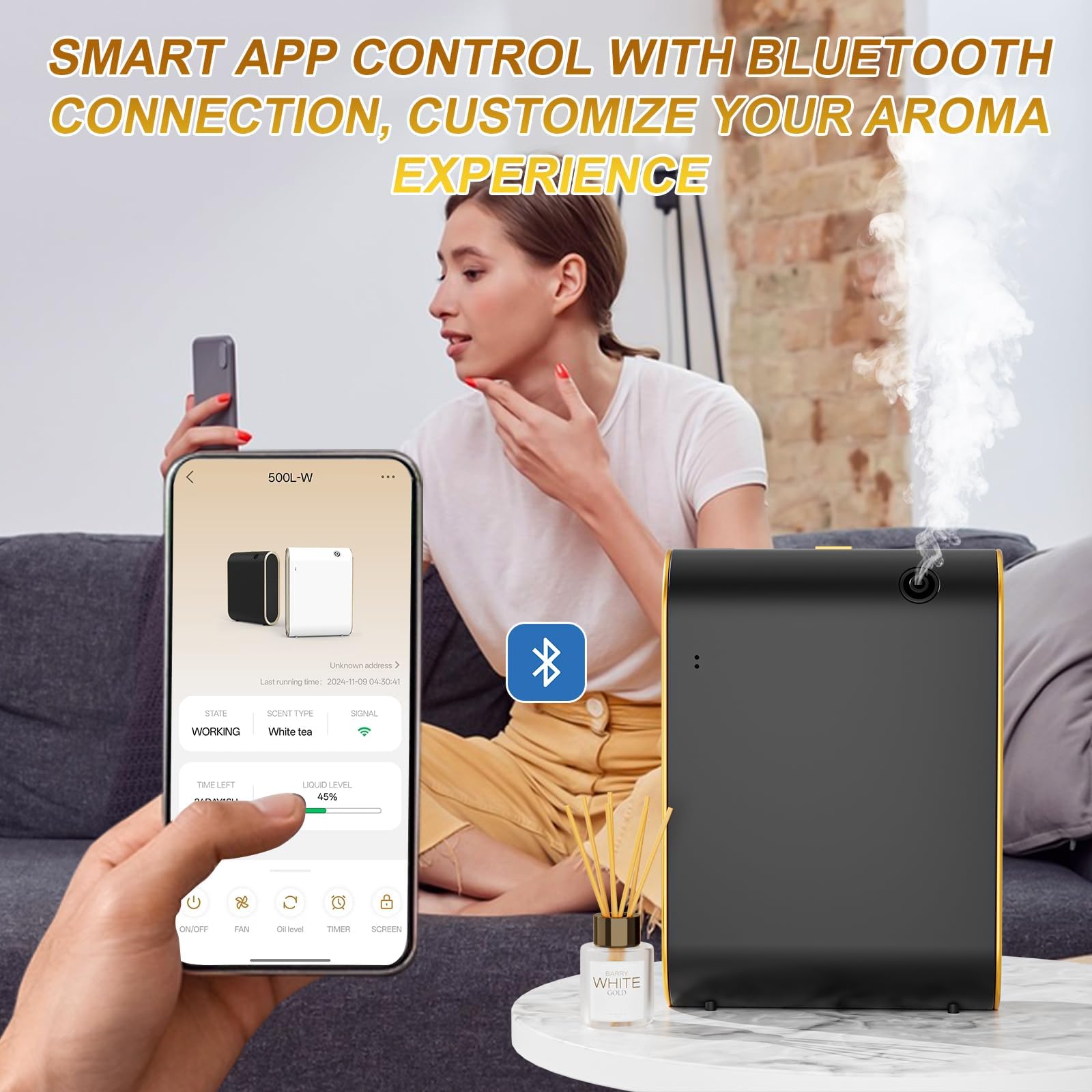 Dyfuzor olejków eterycznych do domu, dyfuzor zimnego powietrza ze sterowaniem aplikacją Bluetooth, duża pojemność, urządzenie o niskim poziomie hałasu, do całego domu, biura, spa