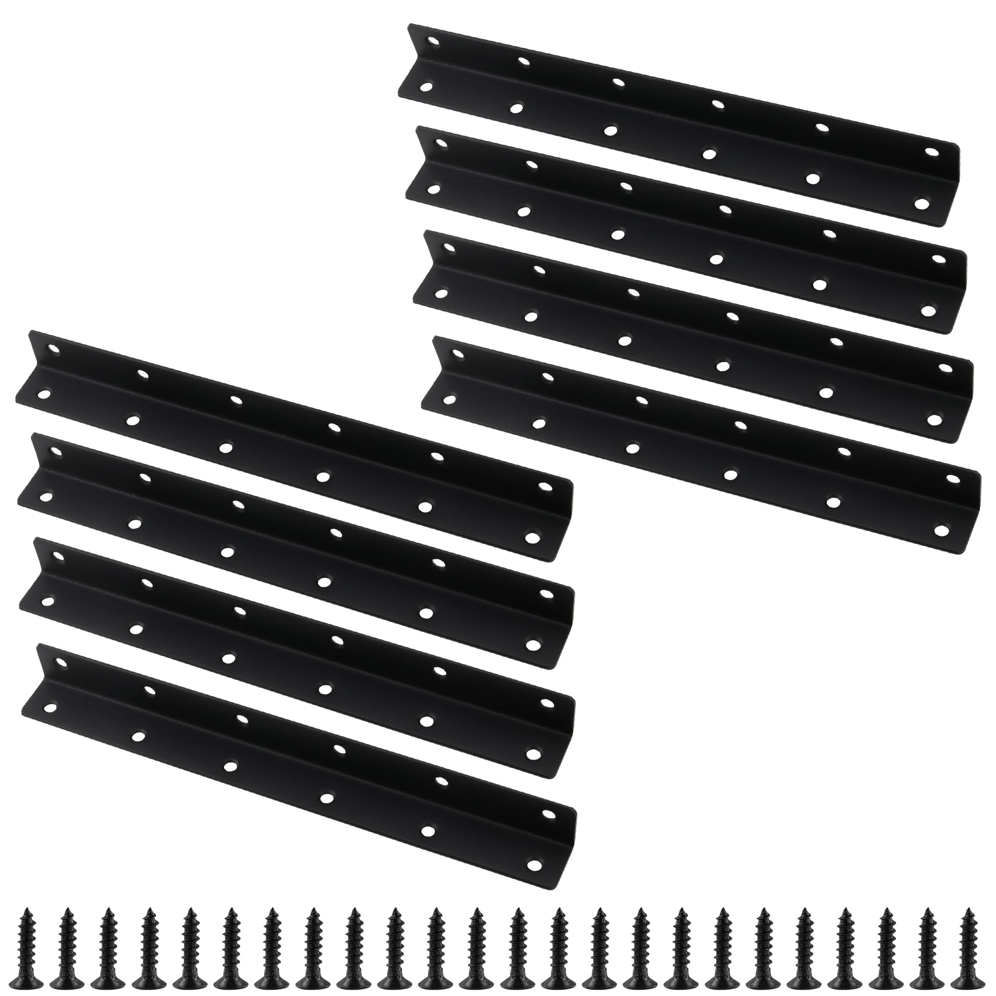 SOUJAP Angle Brackets for Wood, Stainless Steel L-Shape Metal Corner Brace, 27.5x2.7x2.7 cm, Black, with Screws, 8 Pieces