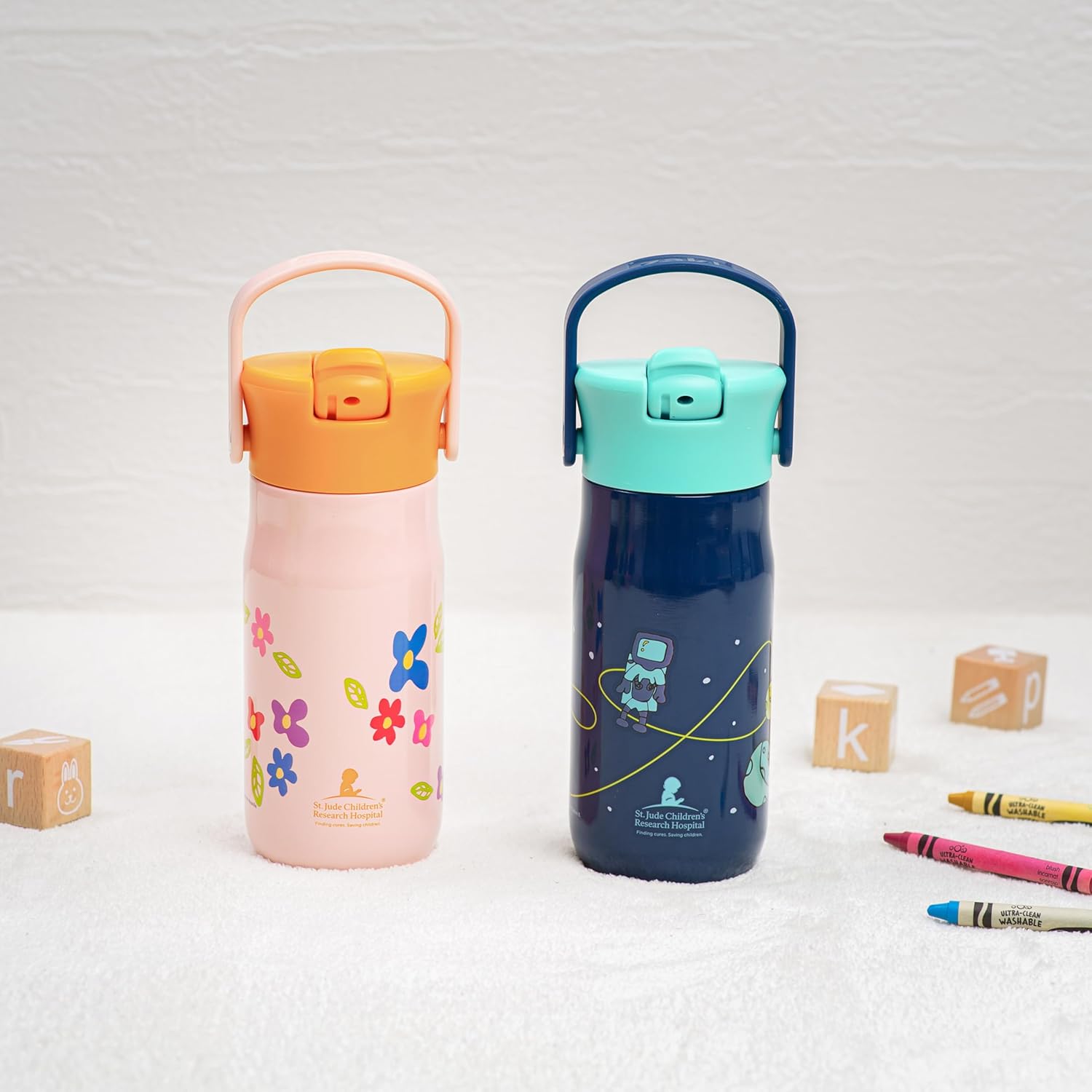 Zak Designs Harmony Kid Water Bottle Benefiting St. Jude, For Travel or At Home, 14oz Stainless Steel is Leak-Proof When Closed and Vacuum Insulated (Space) - Image 11