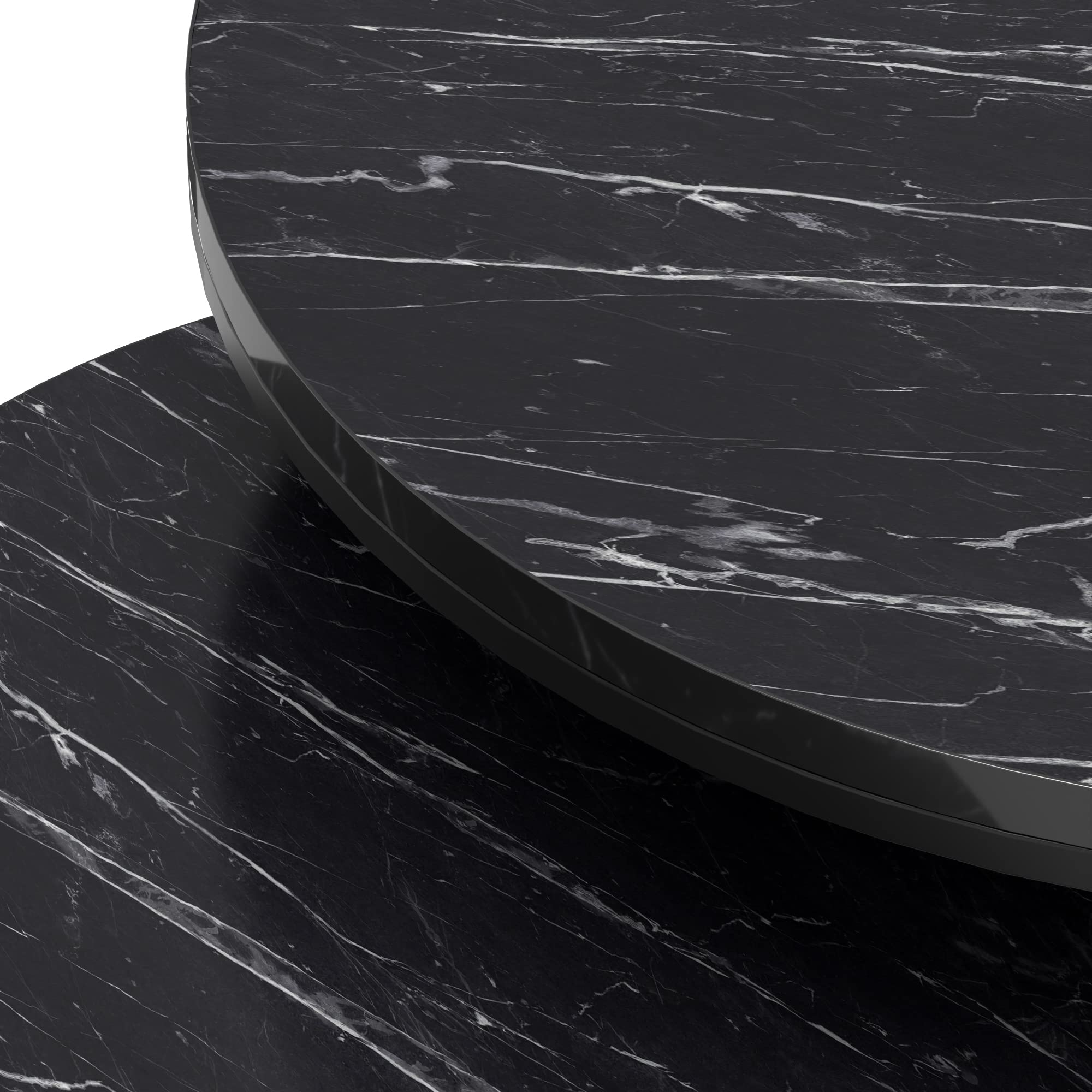 [en.casa] Couchtisch 2er Set Skagen Wohnzimmertische Beistelltische rund Satztisch Metallgestell Marmoroptik, schwarz