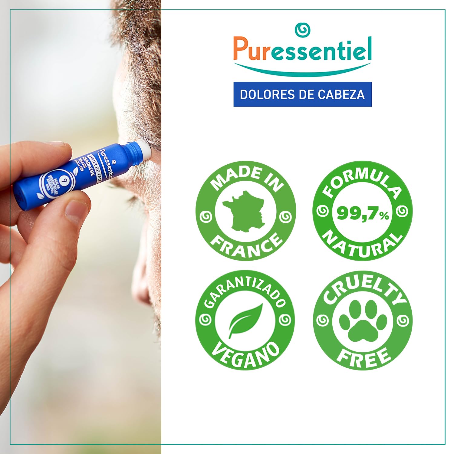 Puressentiel – Roll-On Dolor de Cabeza – Eficacia probada para aliviar el dolor – Alivio Rápido – Efecto Frío Intenso – 9 Aceites Esenciales – 5 ml