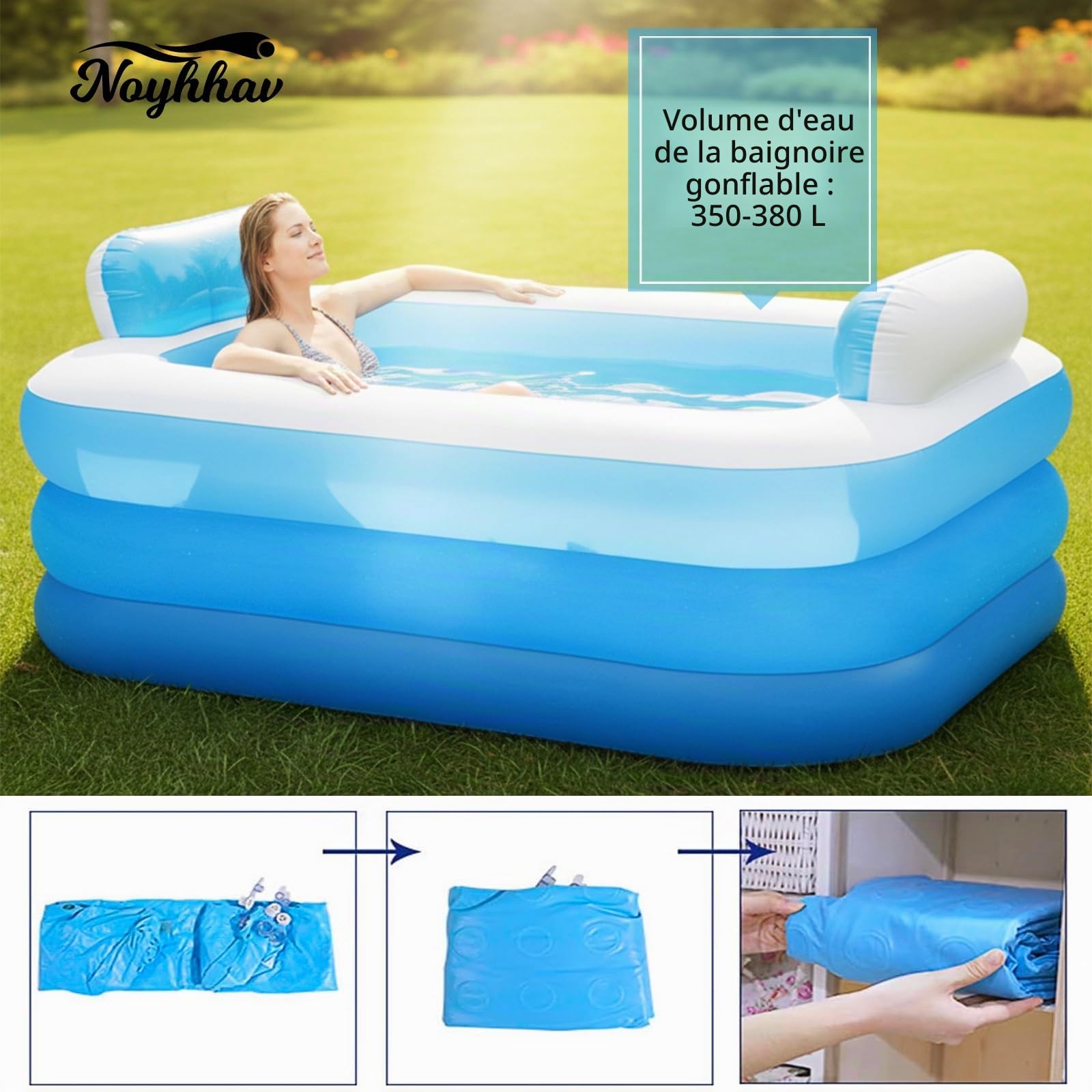 Baignoire Gonflable pour Adulte - Baignoir Pliable- Baignoire Autonome Portable - Intérieure et Extérieure - Facile à Gonfler avec Pompe à Air Électrique (Bleue, 160 * 55 * 110CM)