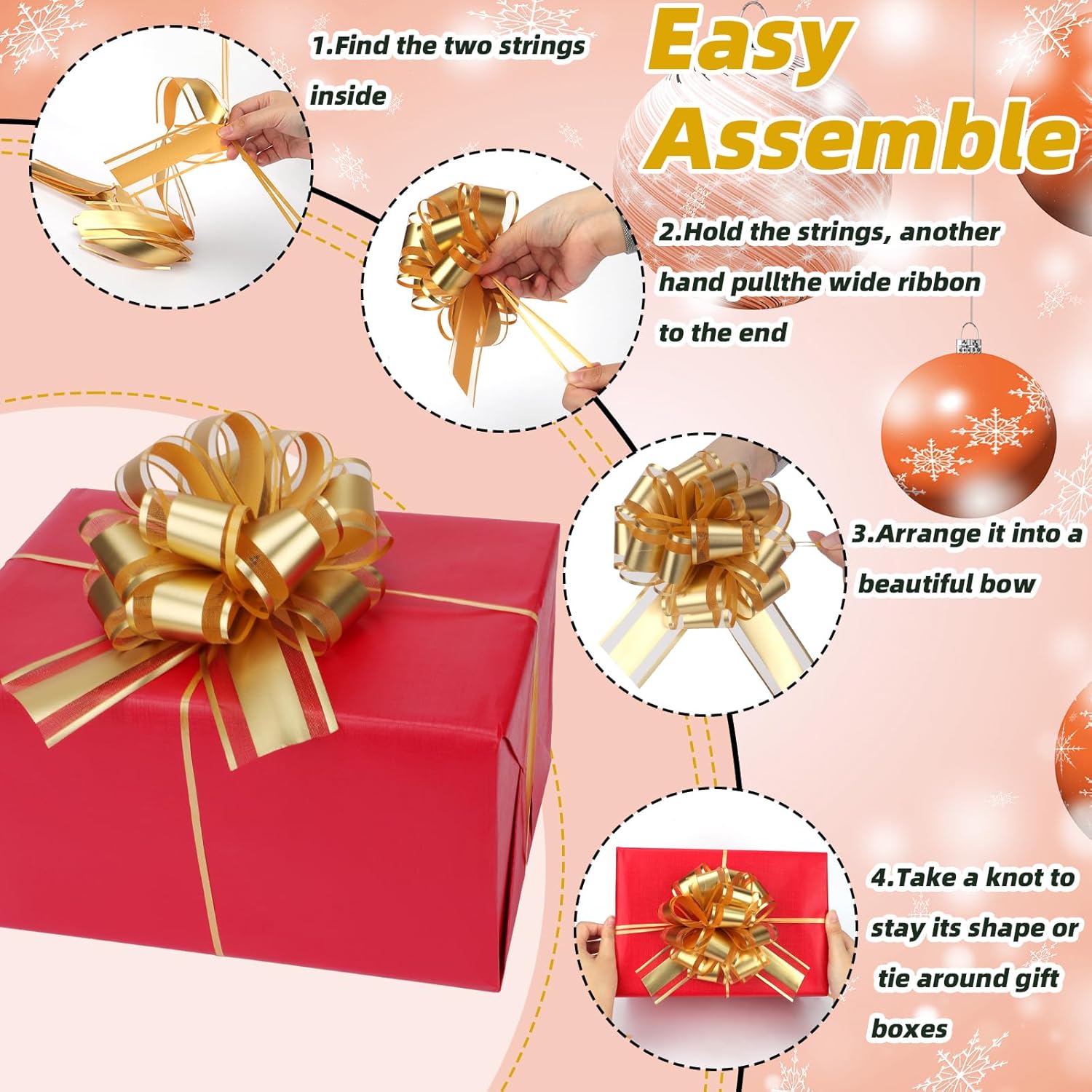 32 Pcs Christmas Large Pull Bows for Gift Wrapping, 6 Inch Organza Ribbon Gold Gift Bows for Presents, Vibrant Colors Xmas Decorative Bows for Baskets Valentine Wedding Party Holiday Decor - Image 4