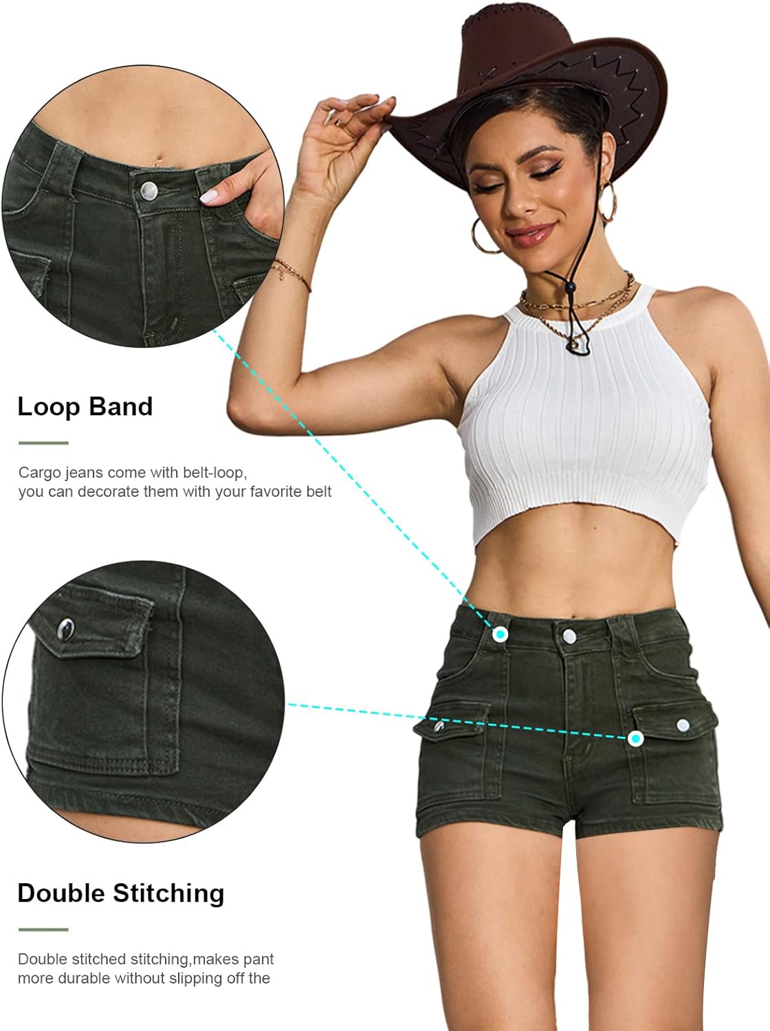 Women's Stretchy Jean Shorts Mid Waisted Twill Shorts Stretch Junior Booty Denim Shorts with Pockets Club Night - Image 3