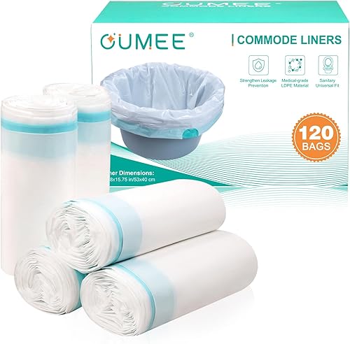 Paquete de 120 forros de cómoda para cubeta de cómoda de noche, junto a revestimientos de cómoda, forros portátiles para inodoro para adultos,