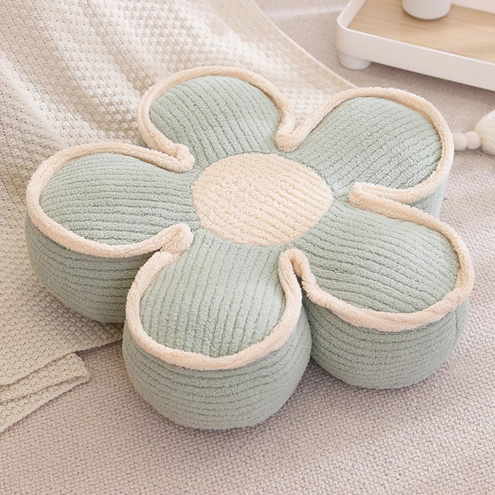 Sexysamba Flower Shaped Floor Seat Pillows Cushions 25.6" x 7.5", Giant Aesthetic Daisy Flower Decorative Throw Pillows Preppy Floor Seating Cushion for Girls Bedroom Room Sofa Chair Decor,Green