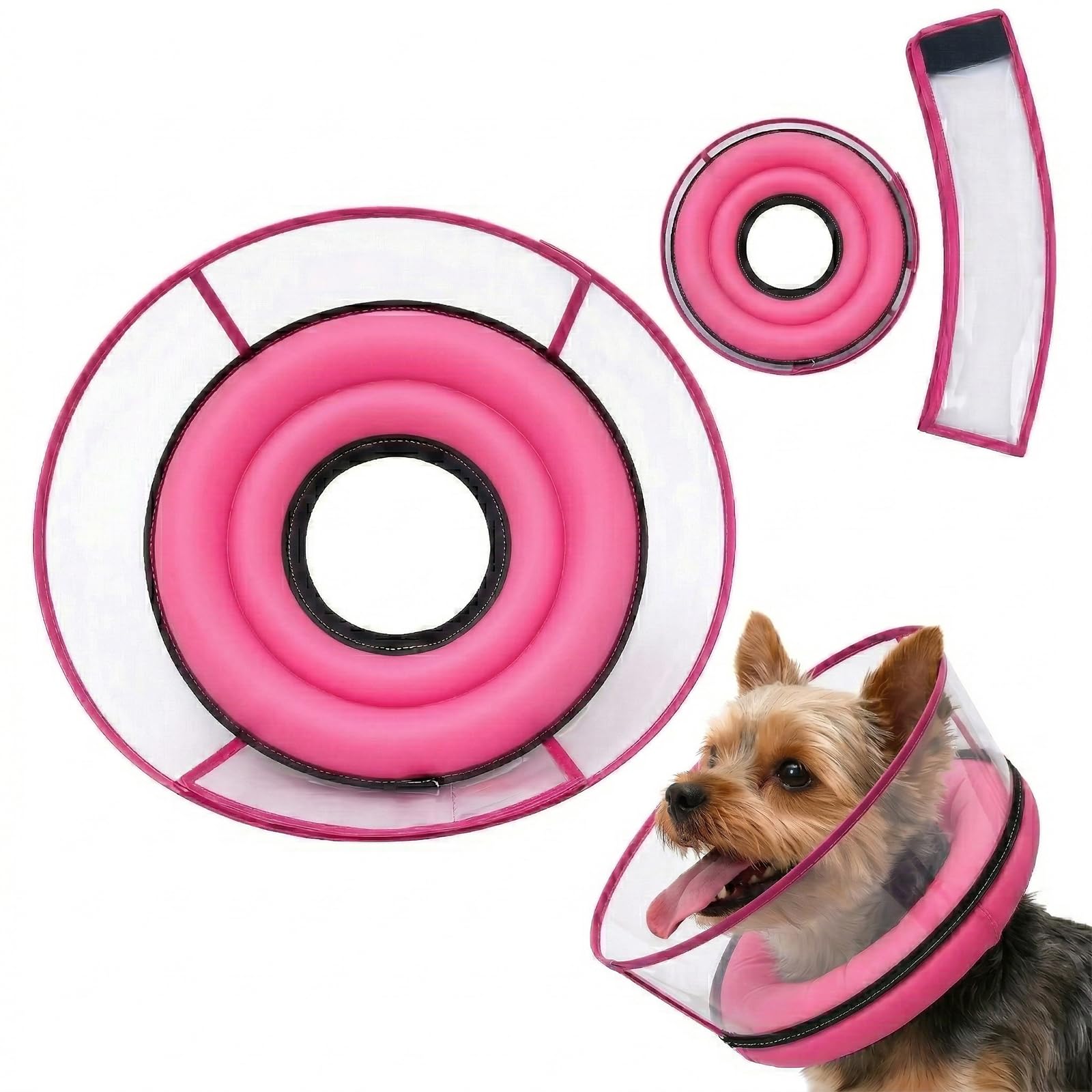 Photo 1 of 2-in-1 Soft Inflatable Dog Cone Collar Alternative with Enhanced Anti-Licking Guard Shield, Dog Collar After Surgery, Adjustable Recovery Cones for Large Medium Small Dogs and Cats (Pink, M)