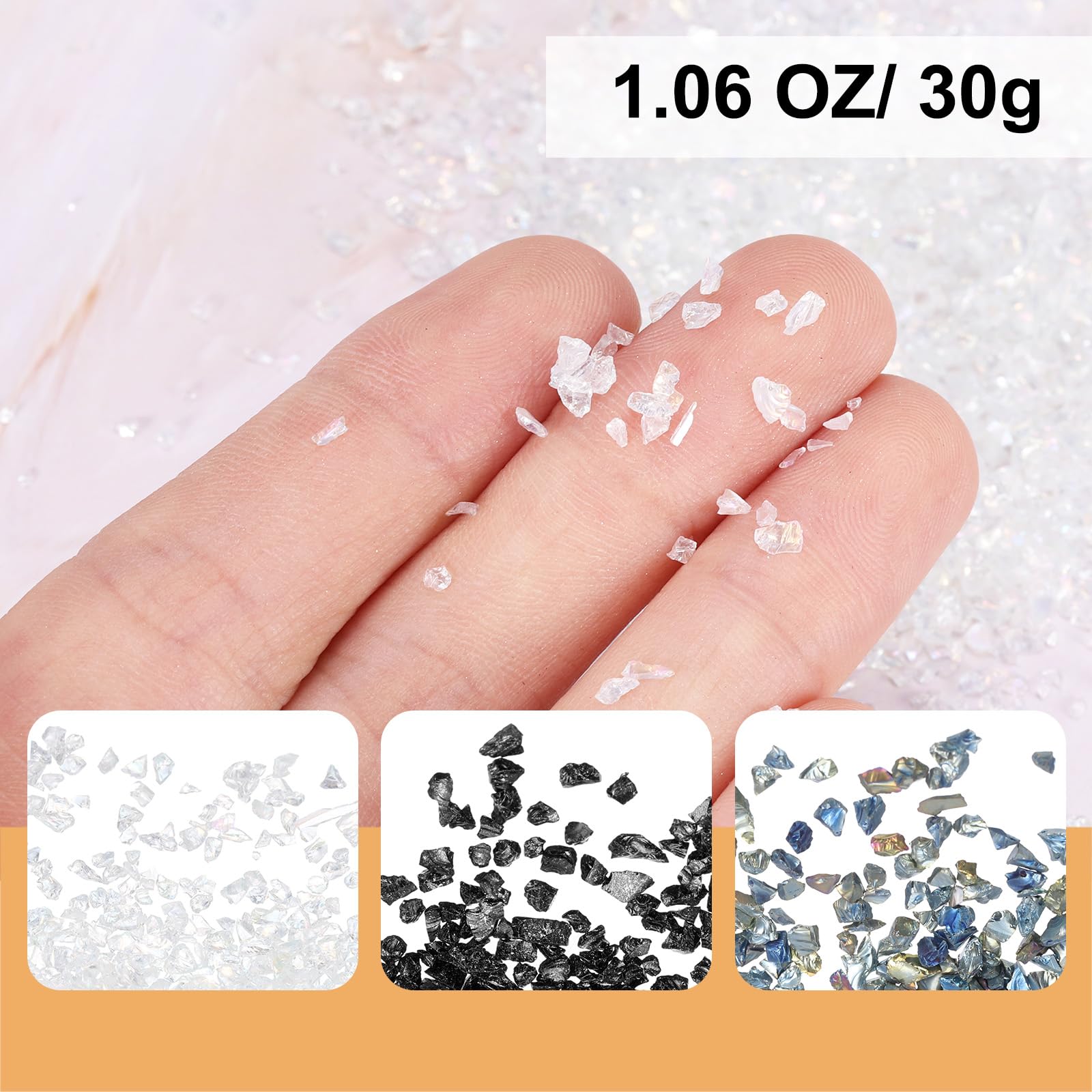 uxcell Crushed Glass High Luster Chips 1-3mm 29g Irregular Glass Metallic Crystal Chips for Resin Arts Craft DIY Vase Filler Jewelry Making Decoration, 3 Colors, Black White Color Series