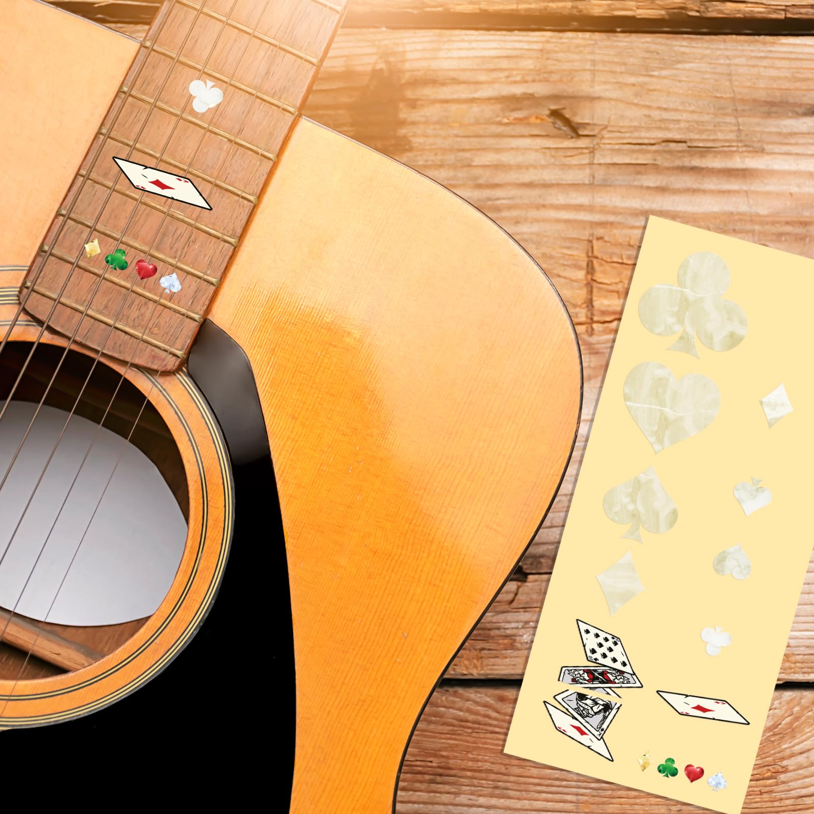 PLIGREAT 2 Pz Chitarra Decor Adesivi Chitarra Collo Adesivo FAI DA TE Chitarra Decor Rimovibile Poker Tute Decalcomanie per Chitarra Acustica Decor Chitarra Musicale Basso Negozio Forniture