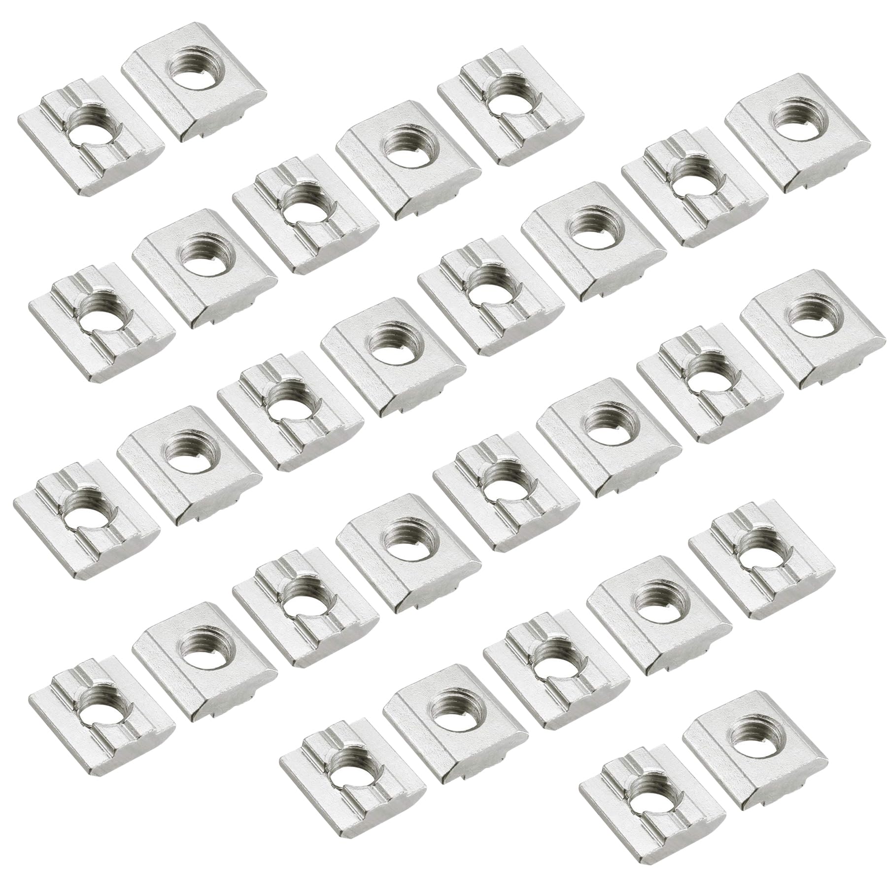 30 pietre scanalate, in acciaio al carbonio M8, quadrate, per profili in alluminio, viti a testa martello, argento
