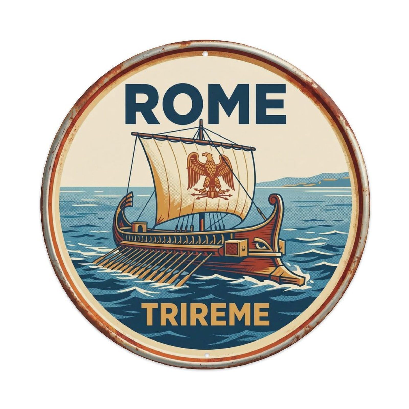 Retro Rome Italy Trireme Roman Heritage Travel Metal Tin Sign