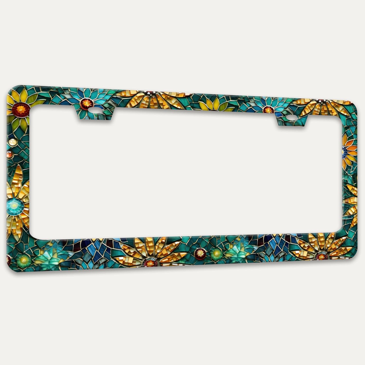 Beautiful Glass Flowers License Plate Frame Colorful Floral License Plate Holders Funny Stainless Steel Auto Accessory Bracket 2 Hole with Screws Universal Us Car License Plate Frames 6x12 Inch - Image 7
