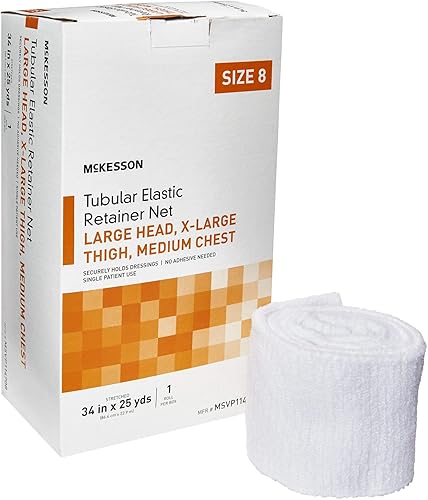 McKesson Vendaje tubular de red de retención elástica, no estéril, cabeza, muslo, pecho, tamaño 8, 34 pulgadas x 25 yardas, 1 unidad, 1 paquete