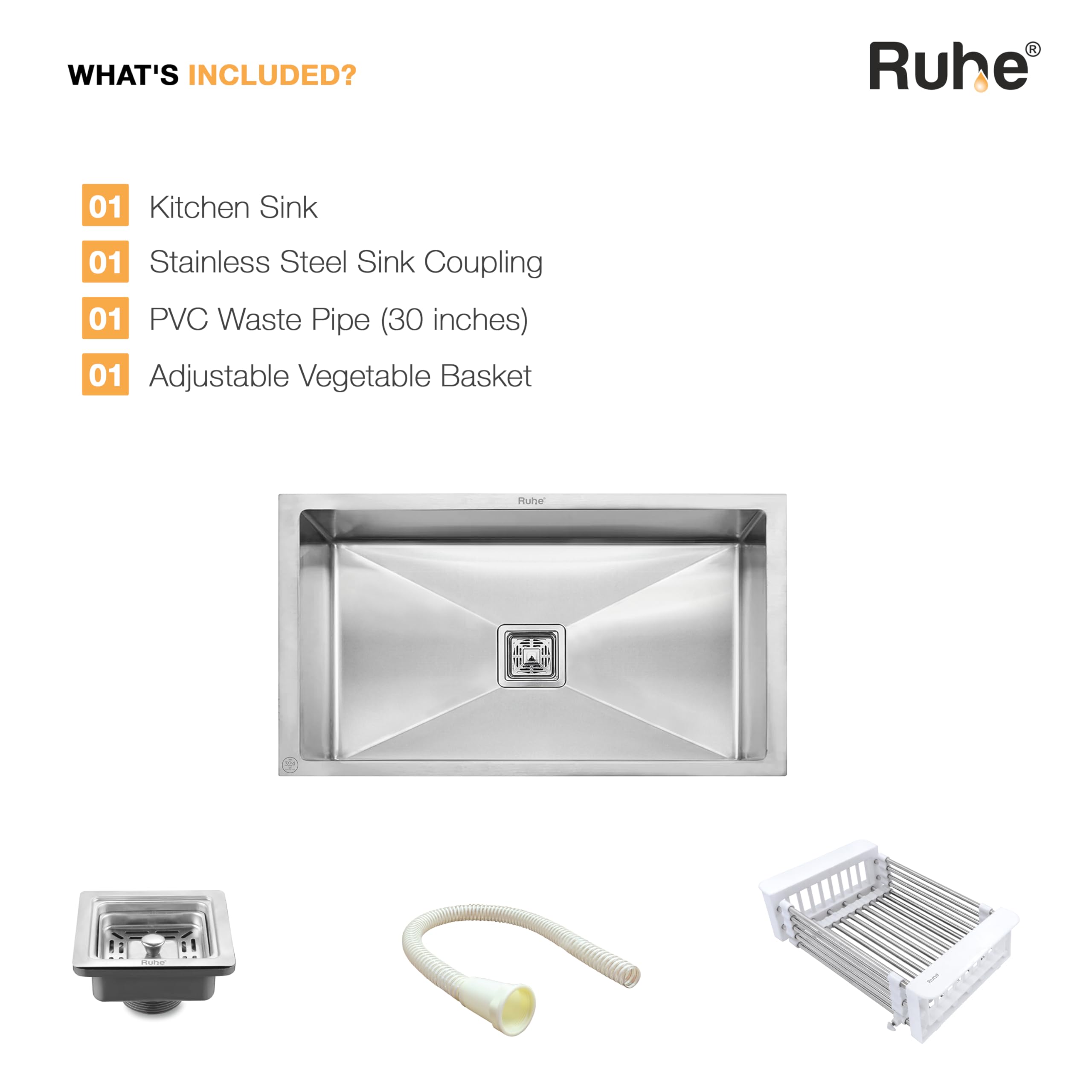 Ruhe Stainless Steel Kitchen Sink - 32" Handmade -9