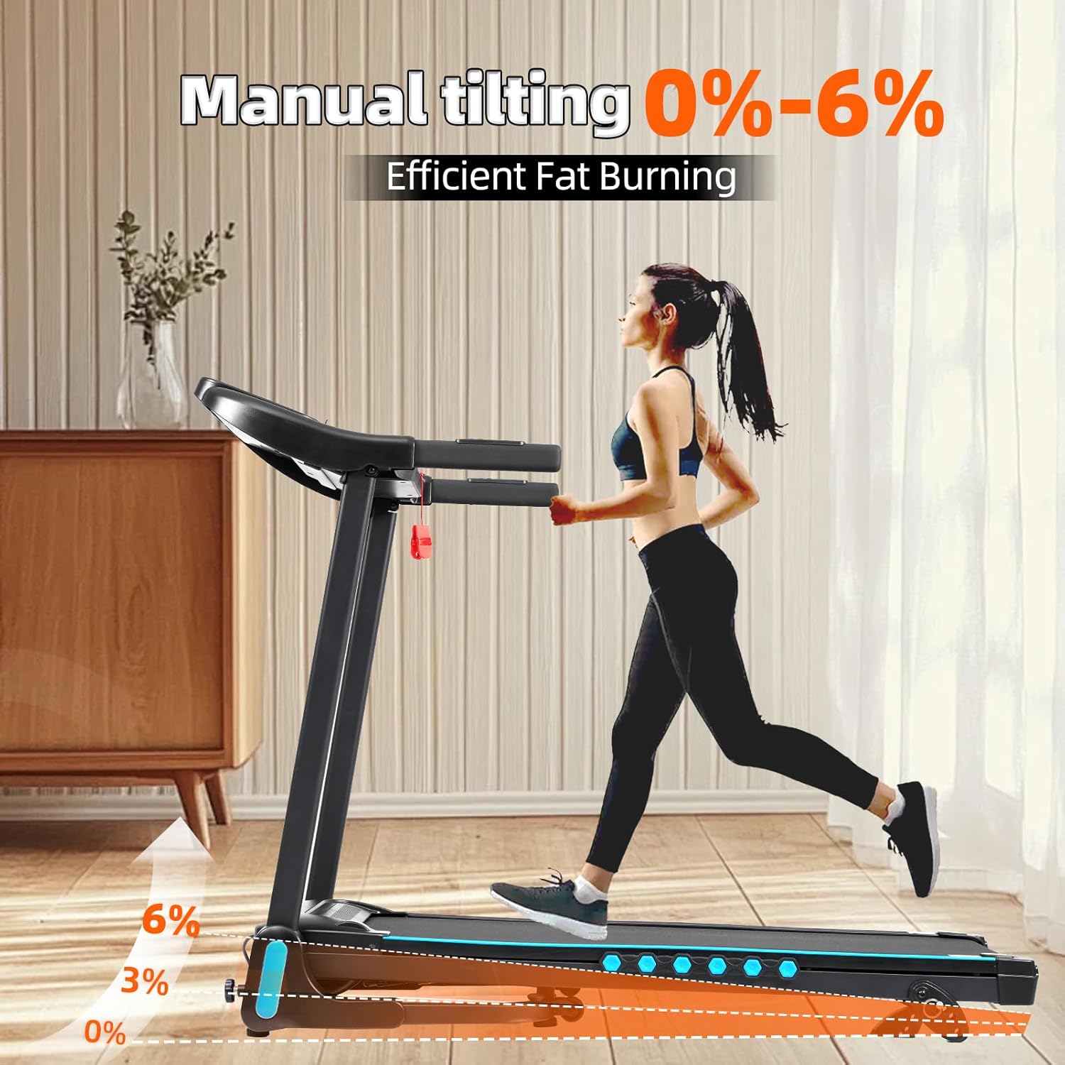 Treadmill for Home with Incline Folding Treadmills Running Machine for Small Spaces with Handle 300 LB, 3.0 HP, 10 MPH Foldable Treadmill with App