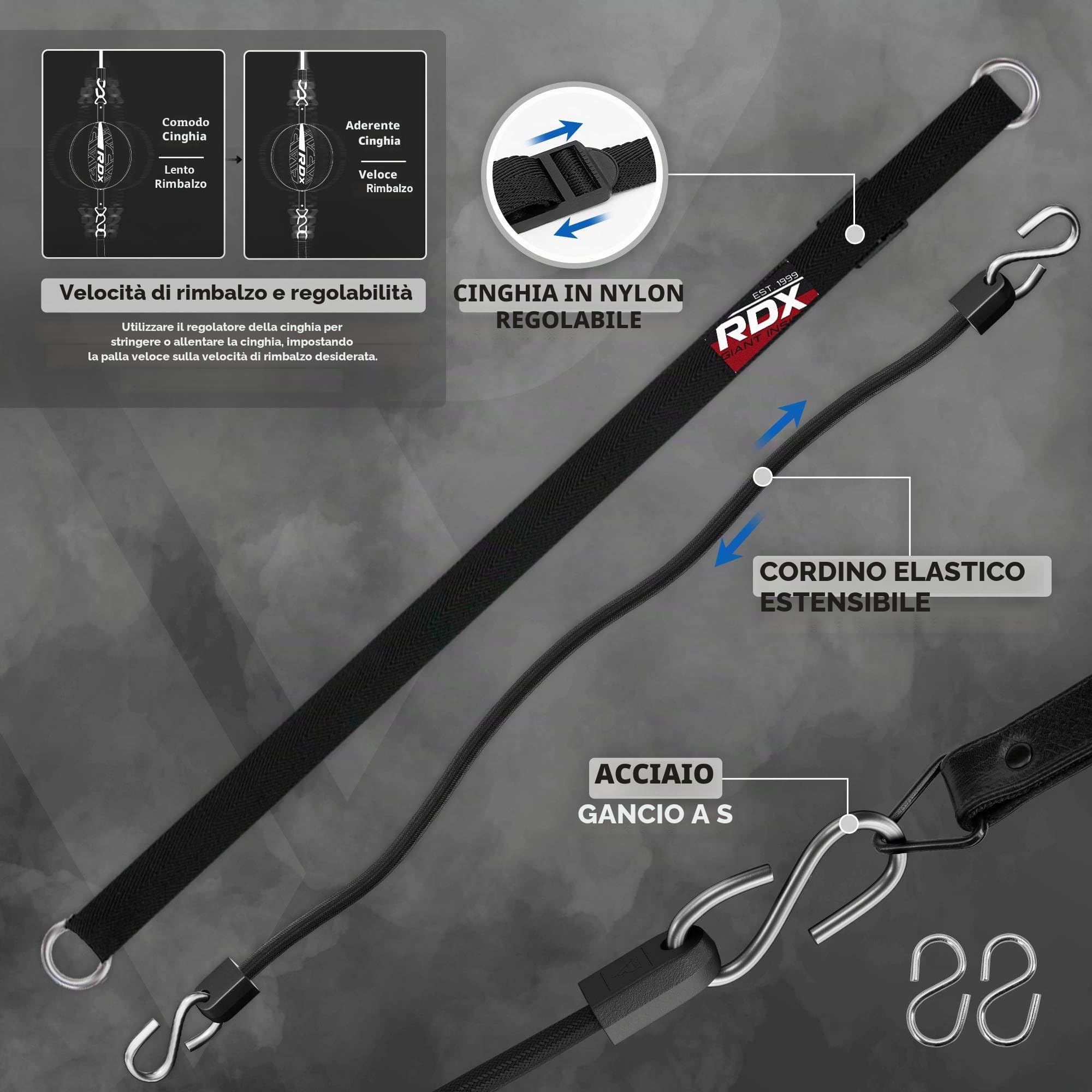 RDX Doppia Palla Veloce estremità Palla di Reflex da 70 cm con Cavo Elastico da 48 Pollici Sacco da Boxe Pelle Maya Hide Palla di con Doppia estremità, Muay Thai MMA Pugilato Sacco Sport Fitness