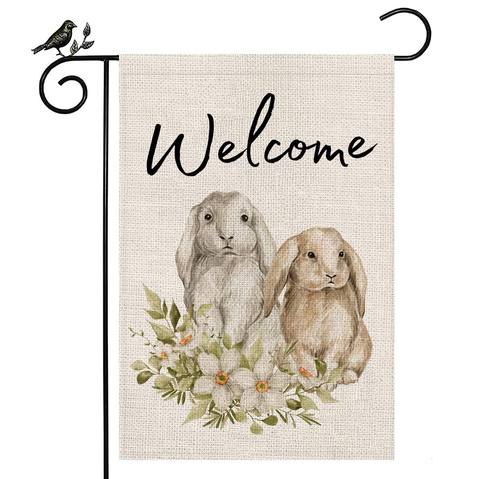 Easter Bunny Garden Flag 12×18 Inch Double Sided Welcome Rabbit Narcissus for Spring Holiday Seasonal Yard Outside Décor