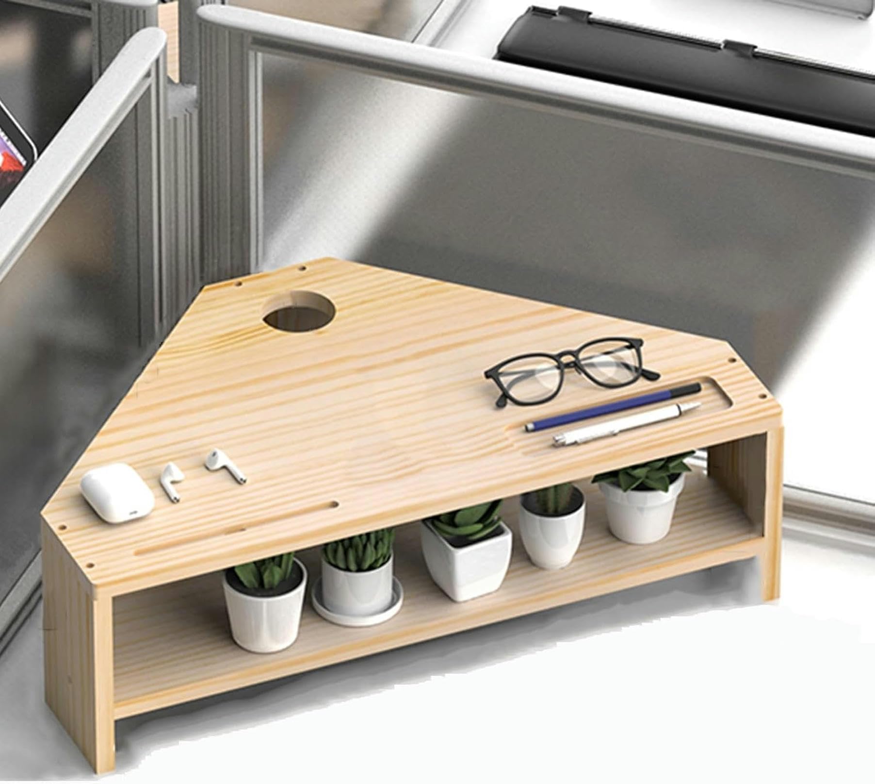 Support d'angle de bureau en bois massif pour ordinateur portable