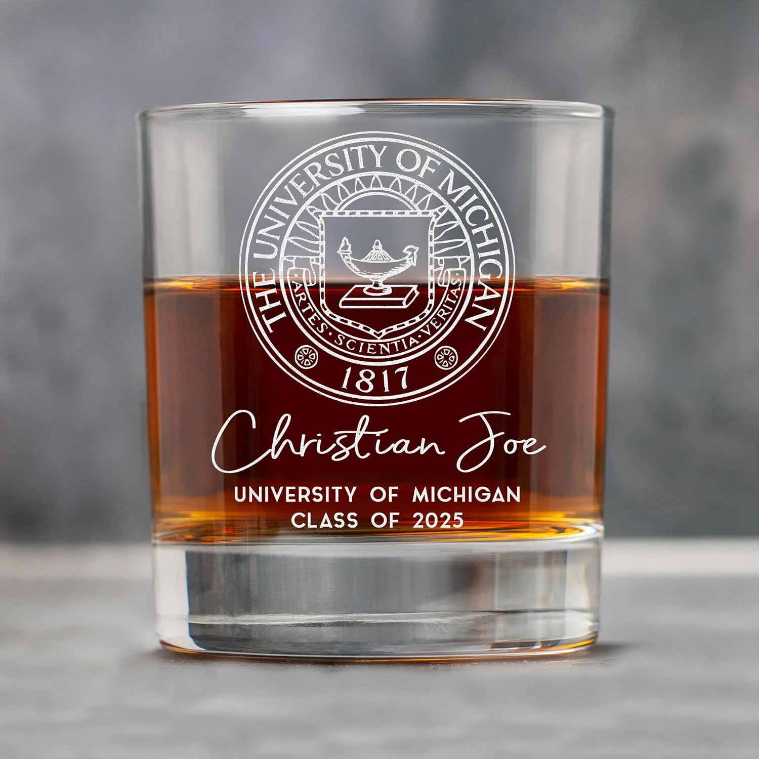 Personalized Campus Map Whiskey Glass, 11oz College Logo Glass - Class of 2026, College Grad Gifts for Him, University Graduation Gifts