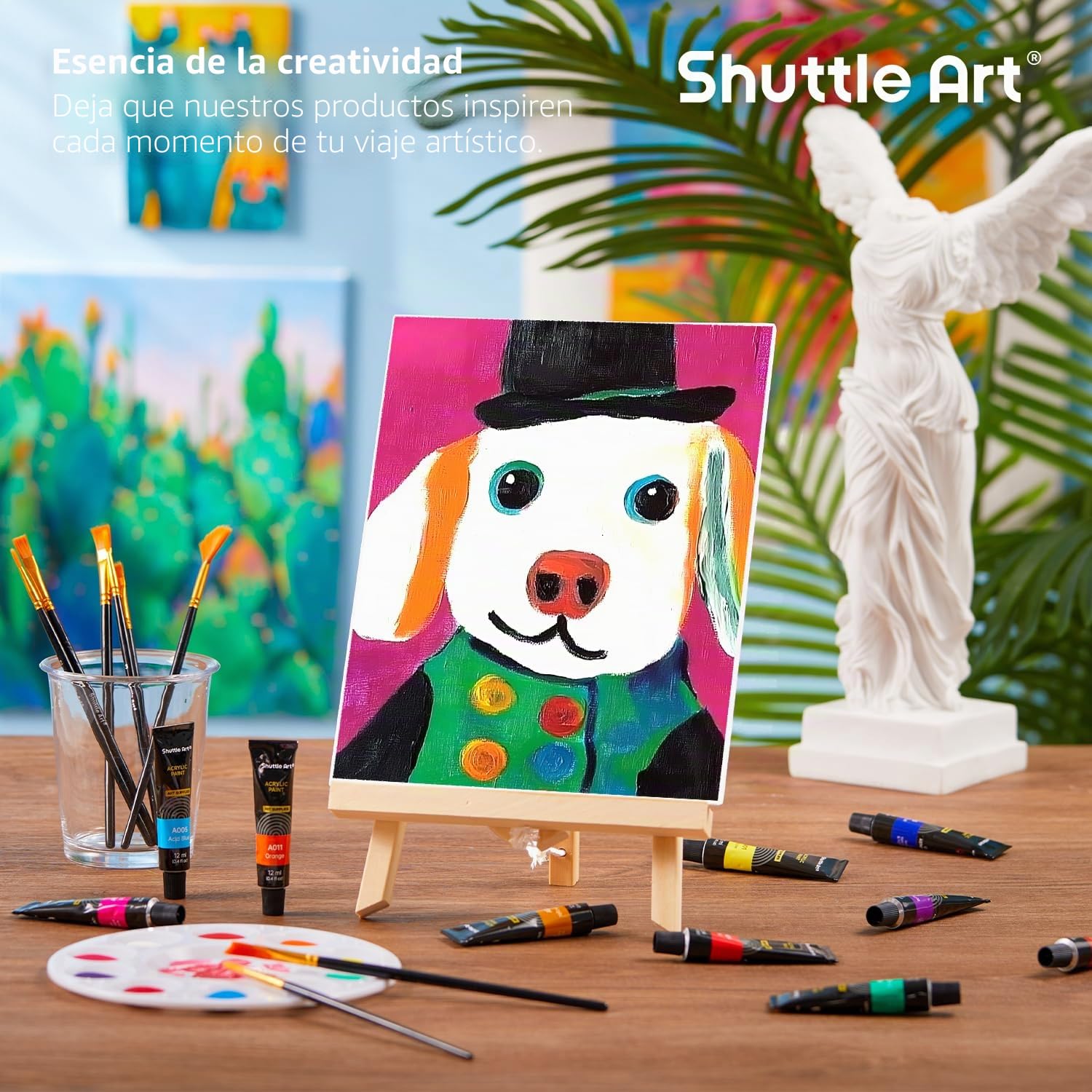 Shuttle Art Kit Caballete Pintura 87 Piezas, Maletín Pintura con 15 Colores de Pinturas Acrilicas x3, 3 Caballetes, Lienzos, Pinceles, Paletas para Niños Adultos Principiantes