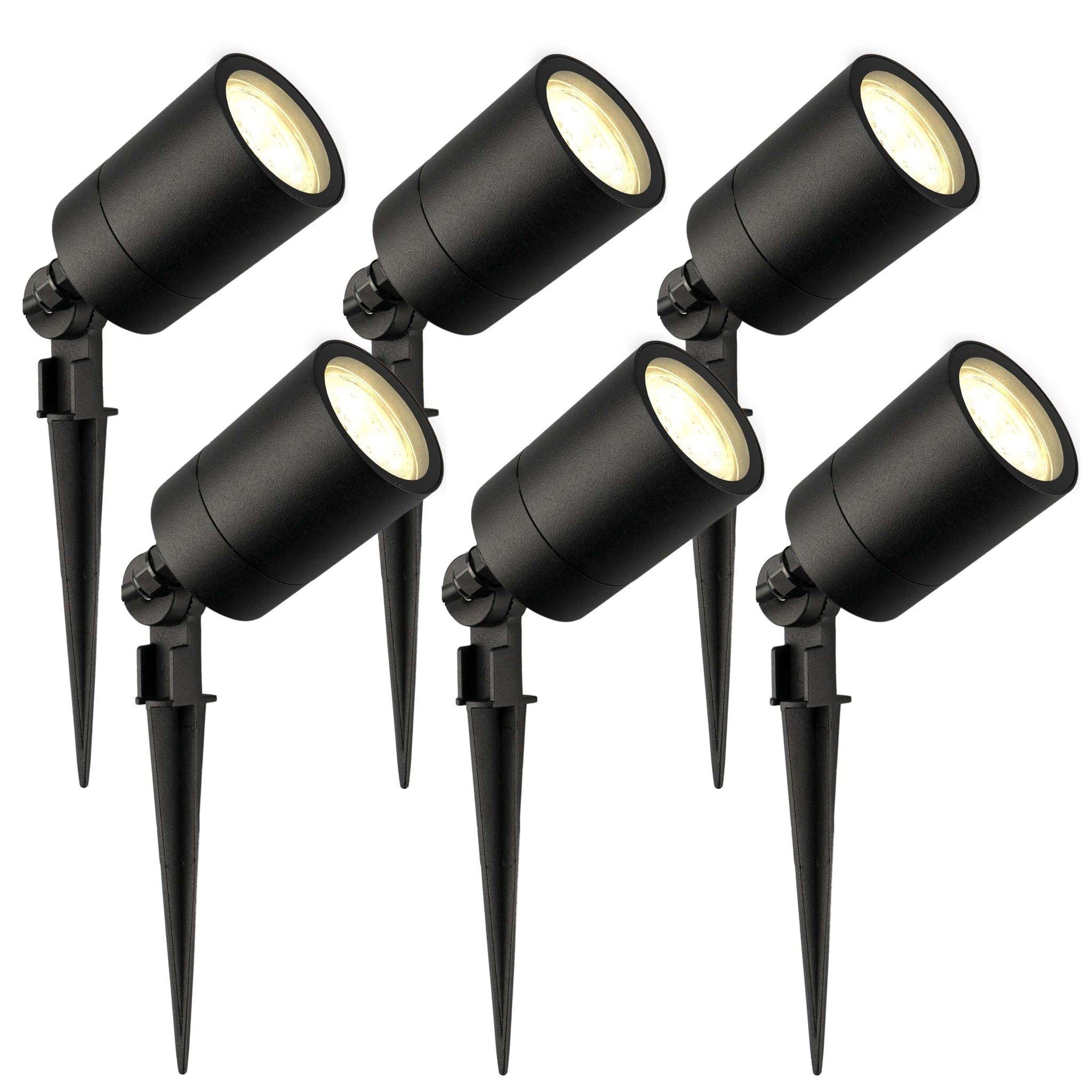 Ledvion - 6er Set, Gartenstrahler mit Erdspieß, IP65, 3W, GU10, 2700K, 220-240V, Warmweiß, LED Strahler, Gartenbeleuchtung mit Strom, Mit GU10 Leuchtmittel, Dimmbar, Wasserdicht