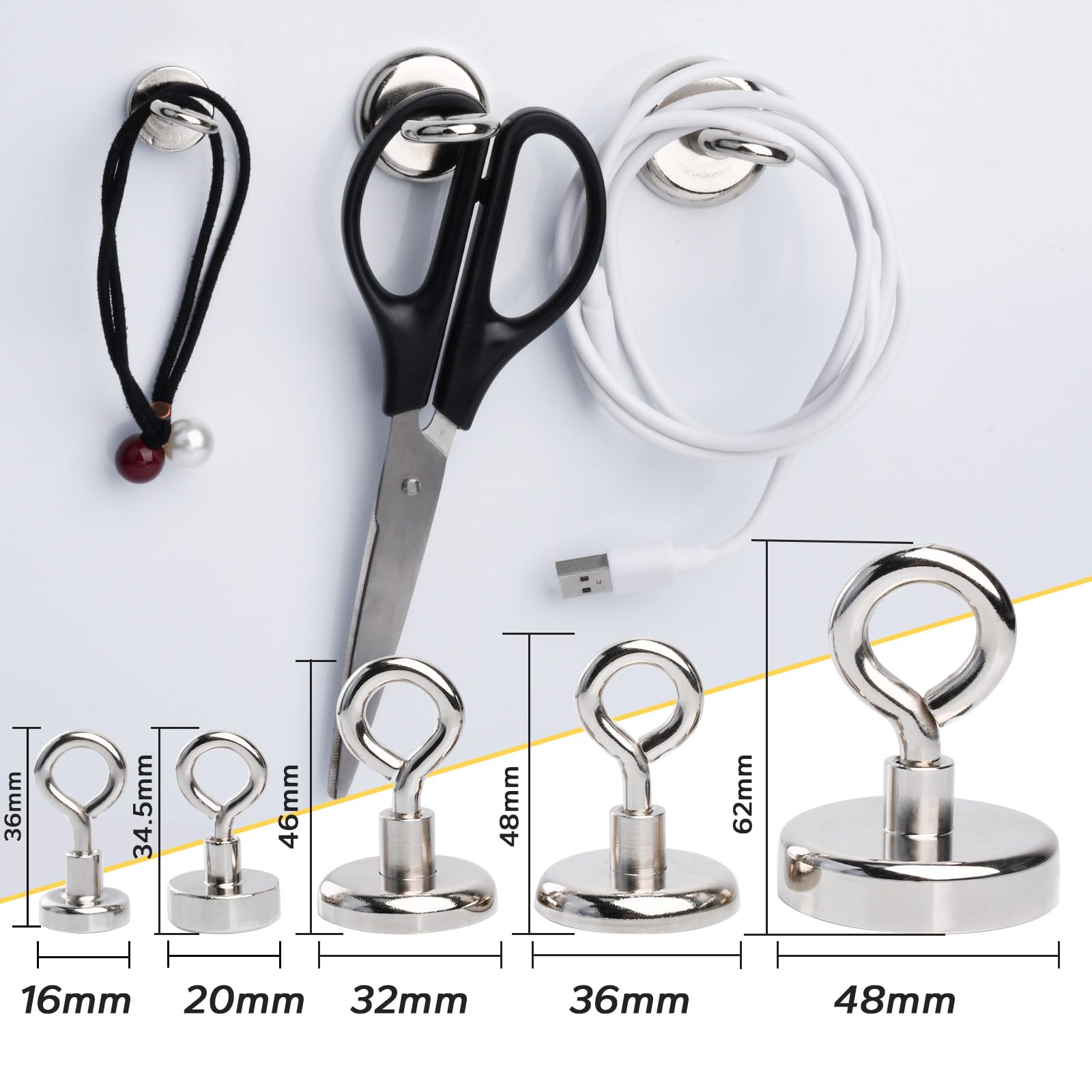 MIN CI 30 Stück Magnethaken Extra Stark 16 mm Neodym Haftkraft 8 kg Magnet mit Haken Magnethalter Magnethalter für Camping Garage Küche Büro