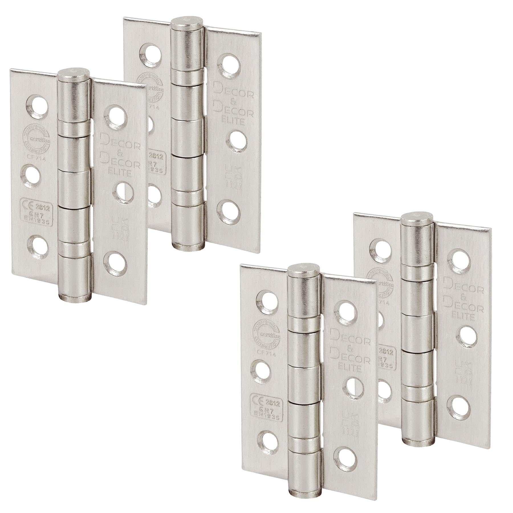 Decoranddecor Satin Nickel Door Hinges Internal - Fire Rated - 3Inc / 76Mm - Ball Bearing - Steel - 2 Pairs