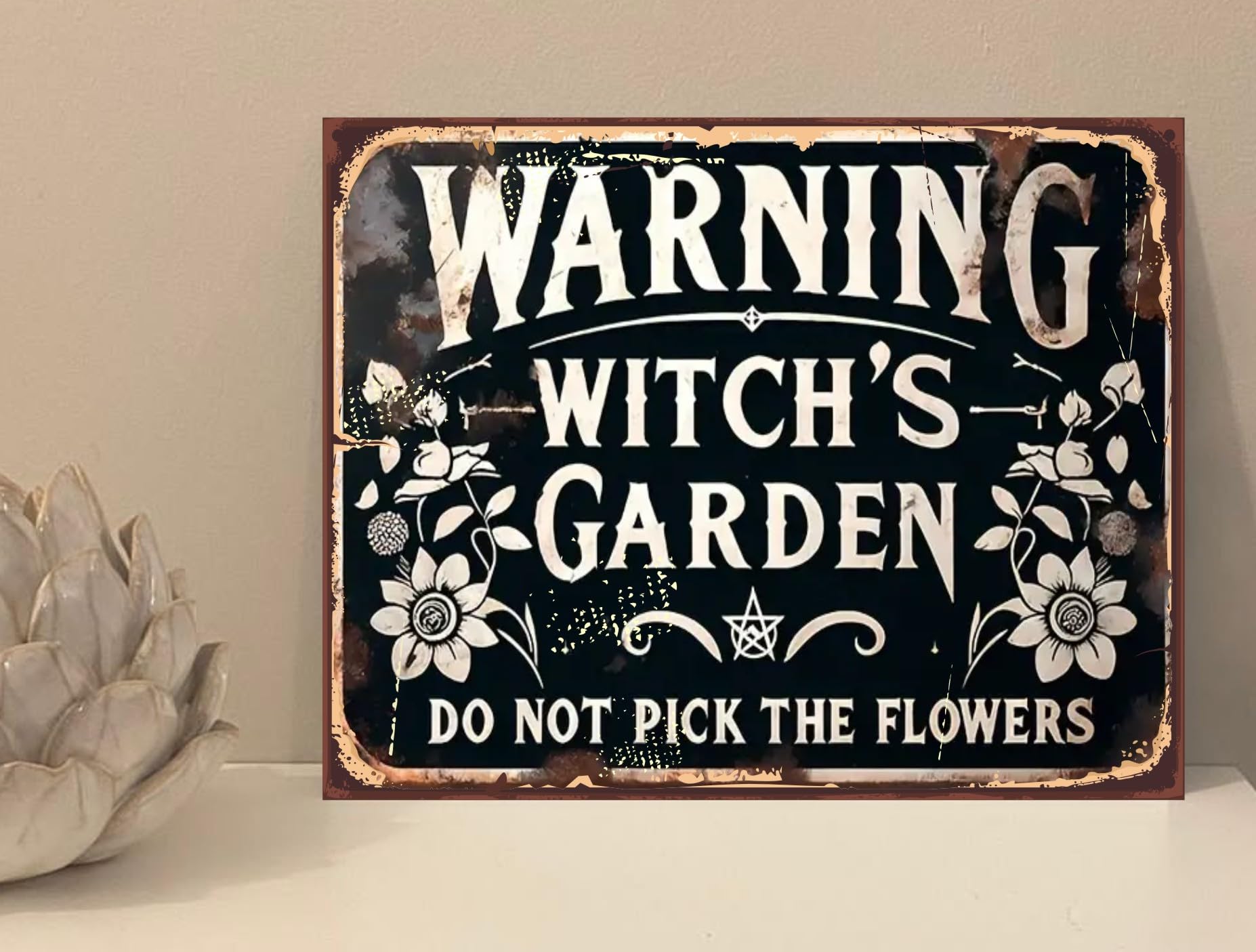 1x Warning Witch Garden Flowers Rustic Retro Metal Novelty Plaque Sign Gift mt869 (250mm x 200mm)