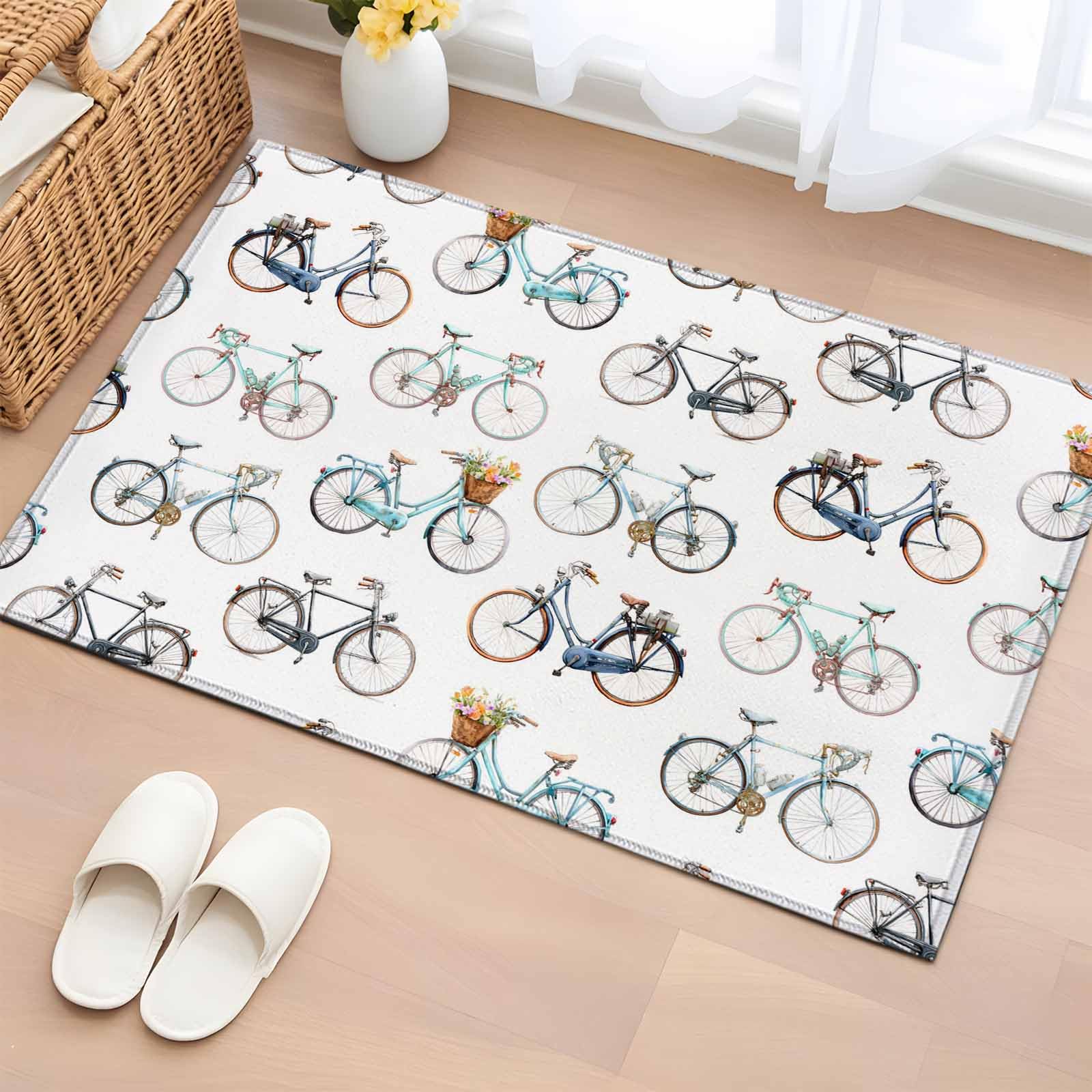 Area Rugs 2x3 for Living Room, Bicycles Non Slip Washable Rug Runner, White Vintage Vehicle Modern Abstract Art Low Pile Indoor Floor Carpet Mat Bathroom Rugs for Bedroom, Kids Room