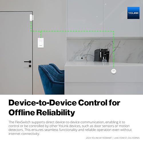 Miniatura 7 de YoLink FlexSwitch, interruptor de un solo polo, interruptor de luz inteligente alimentado por batería de larga duración, no necesita cable neutro,