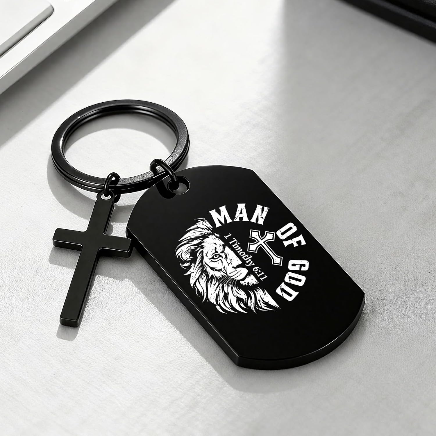 Religious Man of God Keychain Gifts Bible Verse Keychain with Cross Charm, Christian Faith Gift for Men, Christmas Valentines Father's Day Easter Baptism Presents for Dad Husband Son