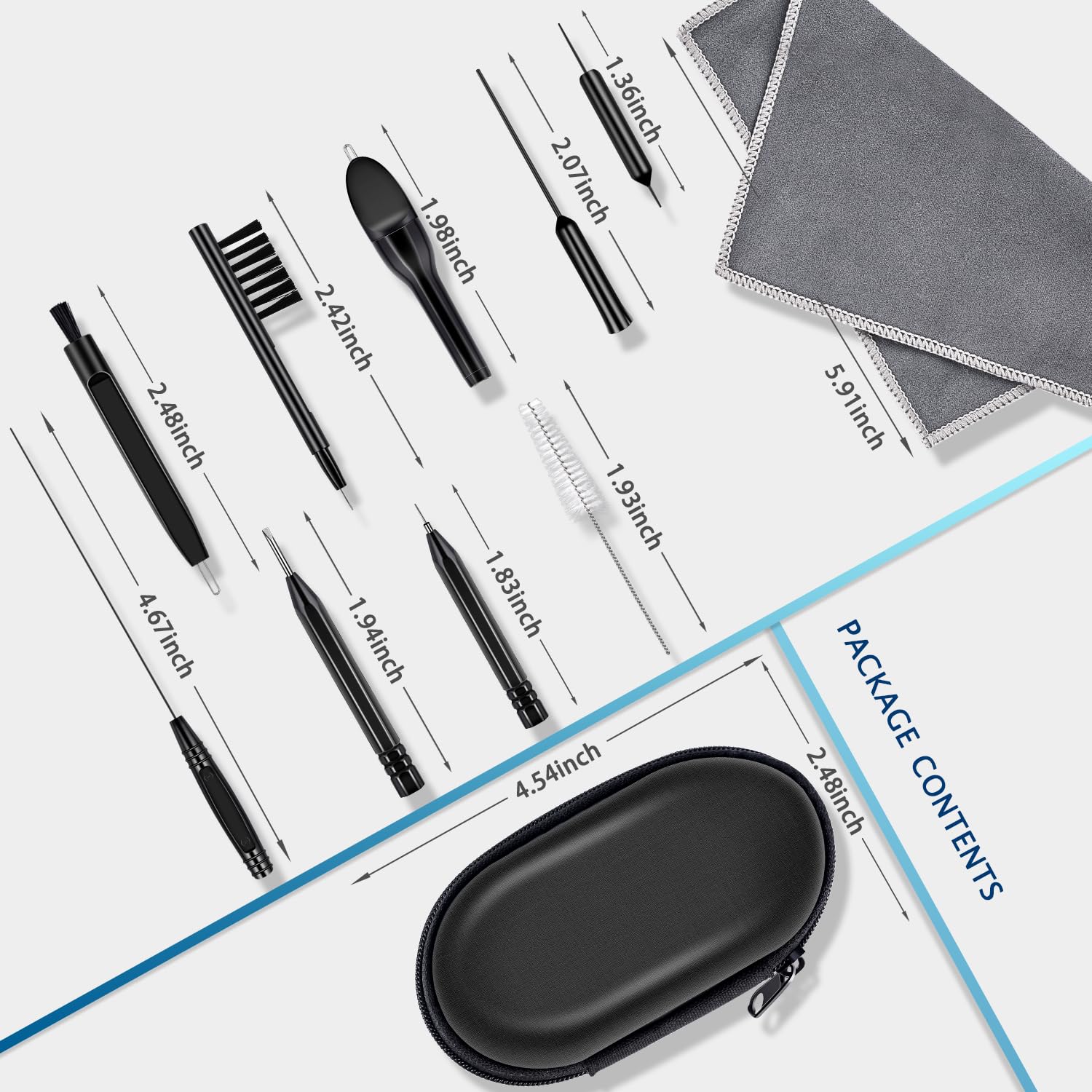 Kit de limpieza de audífonos, 11 herramientas de limpieza de amplificador auditivo con cepillos y estuche