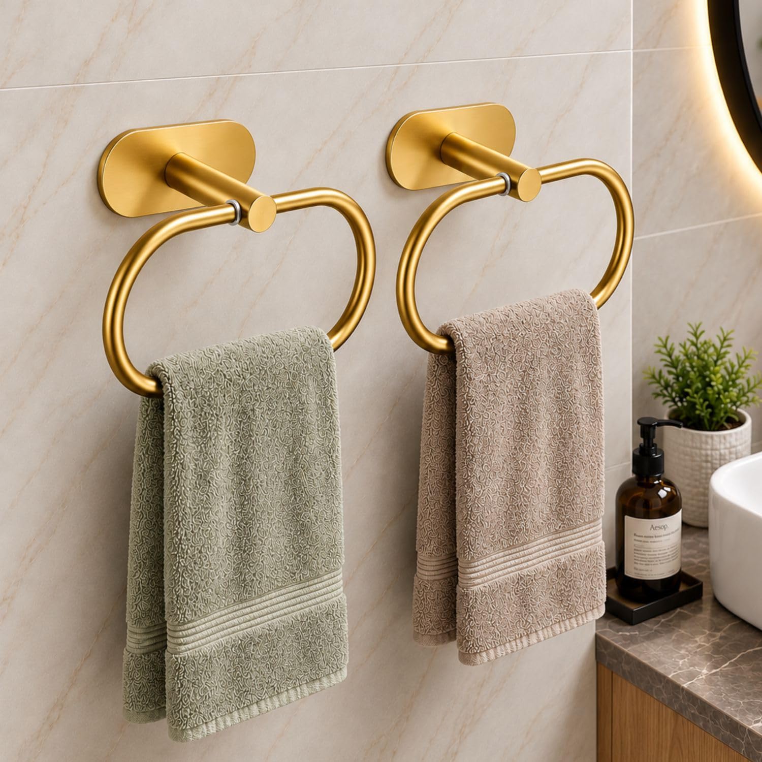 JIALTO 1 PCS Self Adhesive Towel Ring Matte Black, Oval Shaped Modern Hand Towel Holder, Stainless Steel Adhesive Hand Towel Hanger for Bathroom & Kithen Wall Mount (No Drilling) (Black) — Amazon image 10