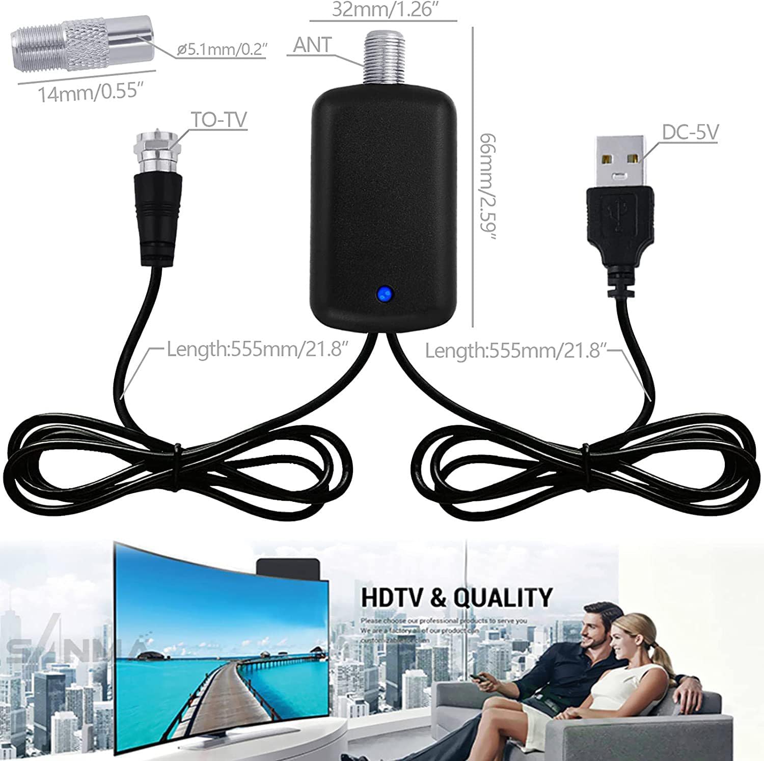 TV Antenna Amplifier, Antenna Signal Booster for TV Indoor, Low Noise/Clears Up Pixelated Amplifier, High Gain Signal Booster, USB Powered with LTE Filter Kit