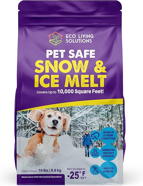 Review Pet Safe Snow & Ice Melt | Eco Living Solutions | Calcium Chloride | Works Under -25 °F | Safe for Concrete Driveway and Roof | Better Than Rock Salt | Safe for Kids and Pets (19)