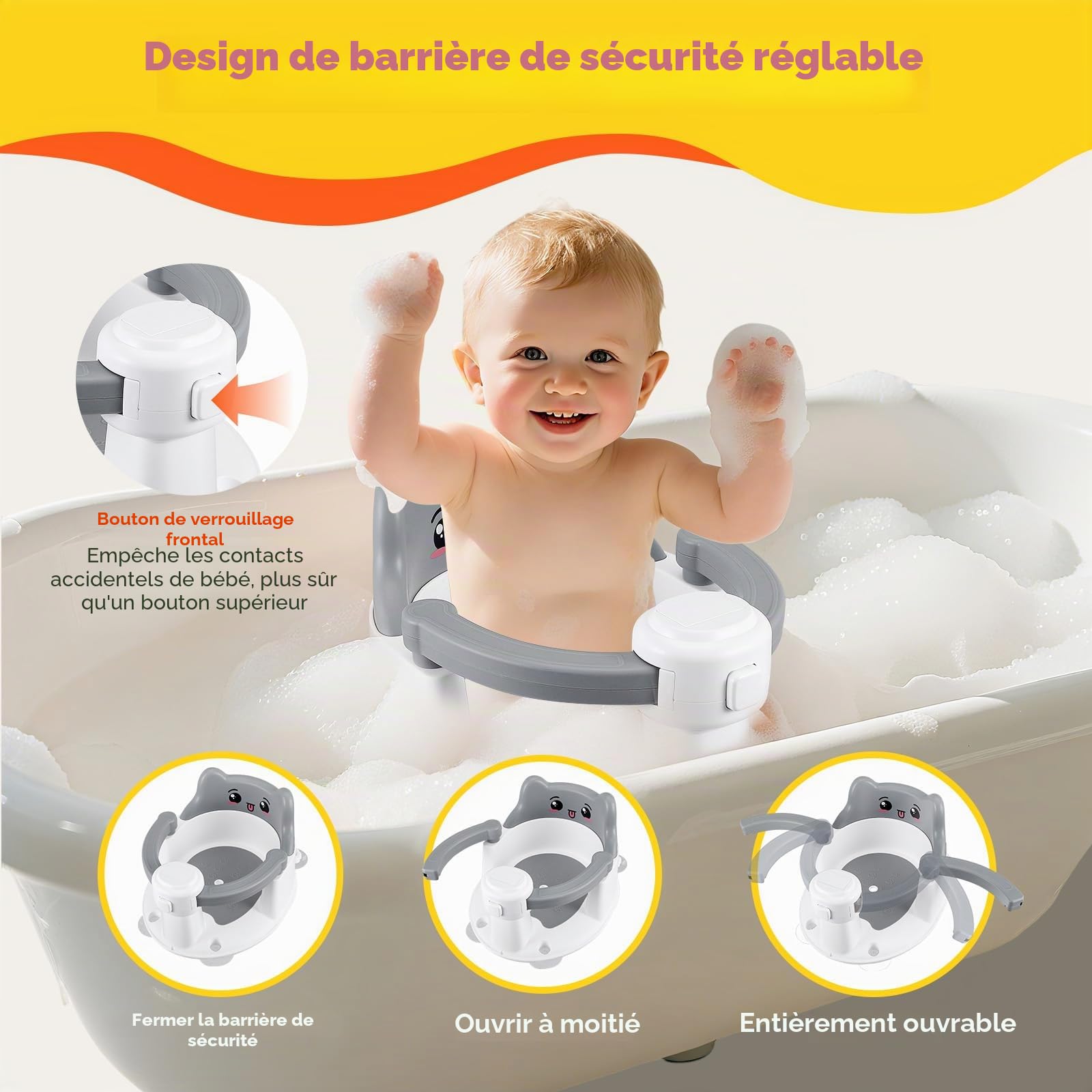 Siège de Bain Bébé Antidérapante 6 Mois+ avec 4 Ventouses