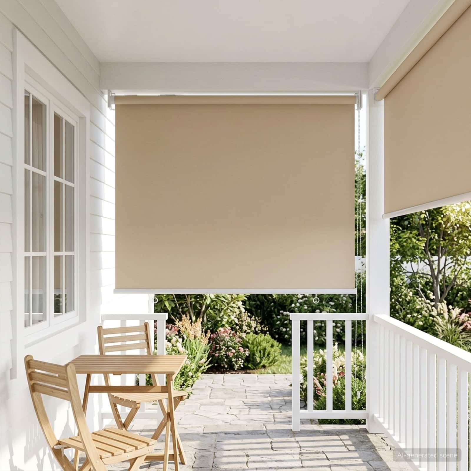 Tenda avvolgibile in poliestere, beige, per finestra | Montaggio a parete o a soffitto, controllo termico, privacy, resistente ai raggi UV, catena sinistra o destra